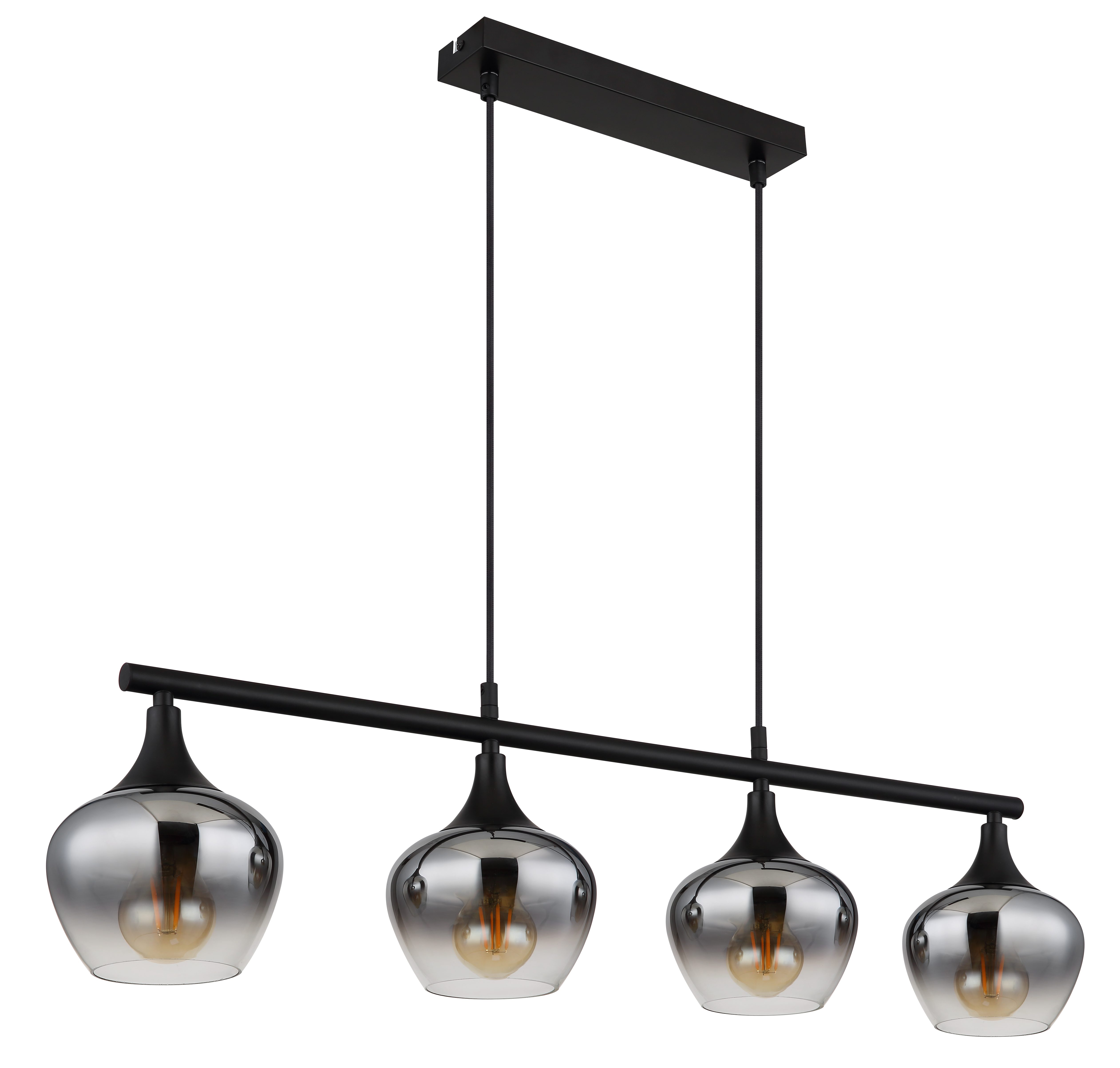 Maxy Typ E Pendelleuchte 4-flammig Rauchglas Eisen Schwarz 