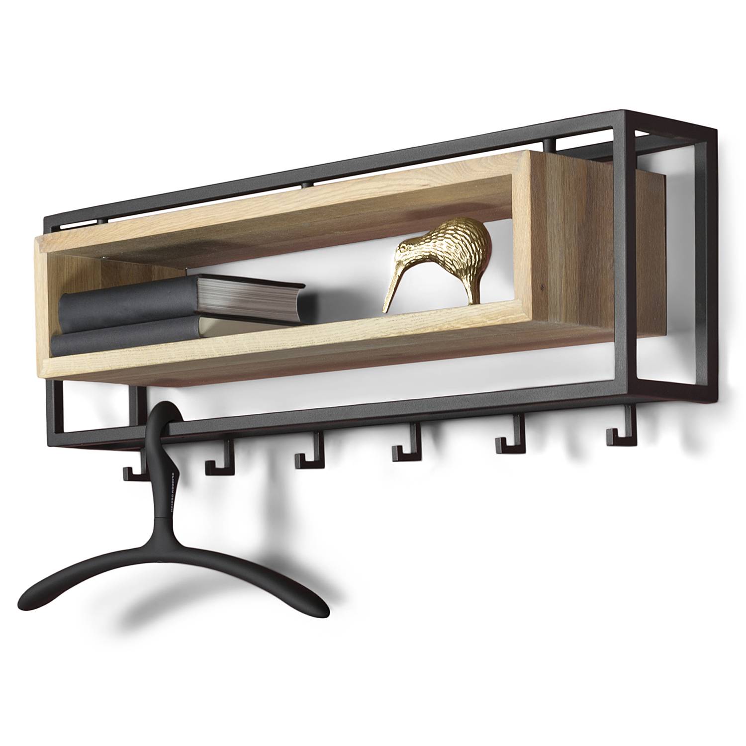 Salo Wall Coat Rack Metal Solid Oak Black