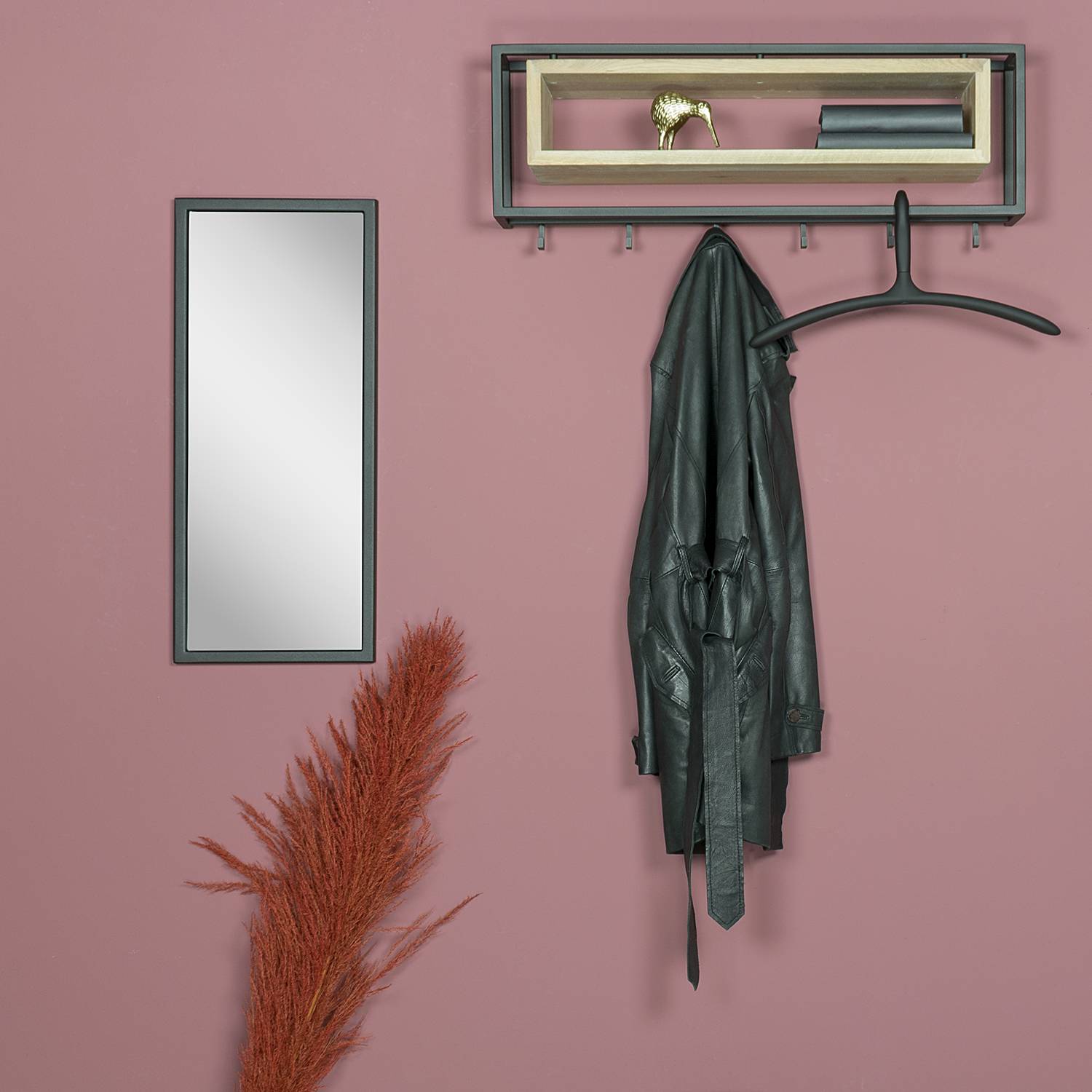 Salo Wall Coat Rack Metal Solid Oak Black