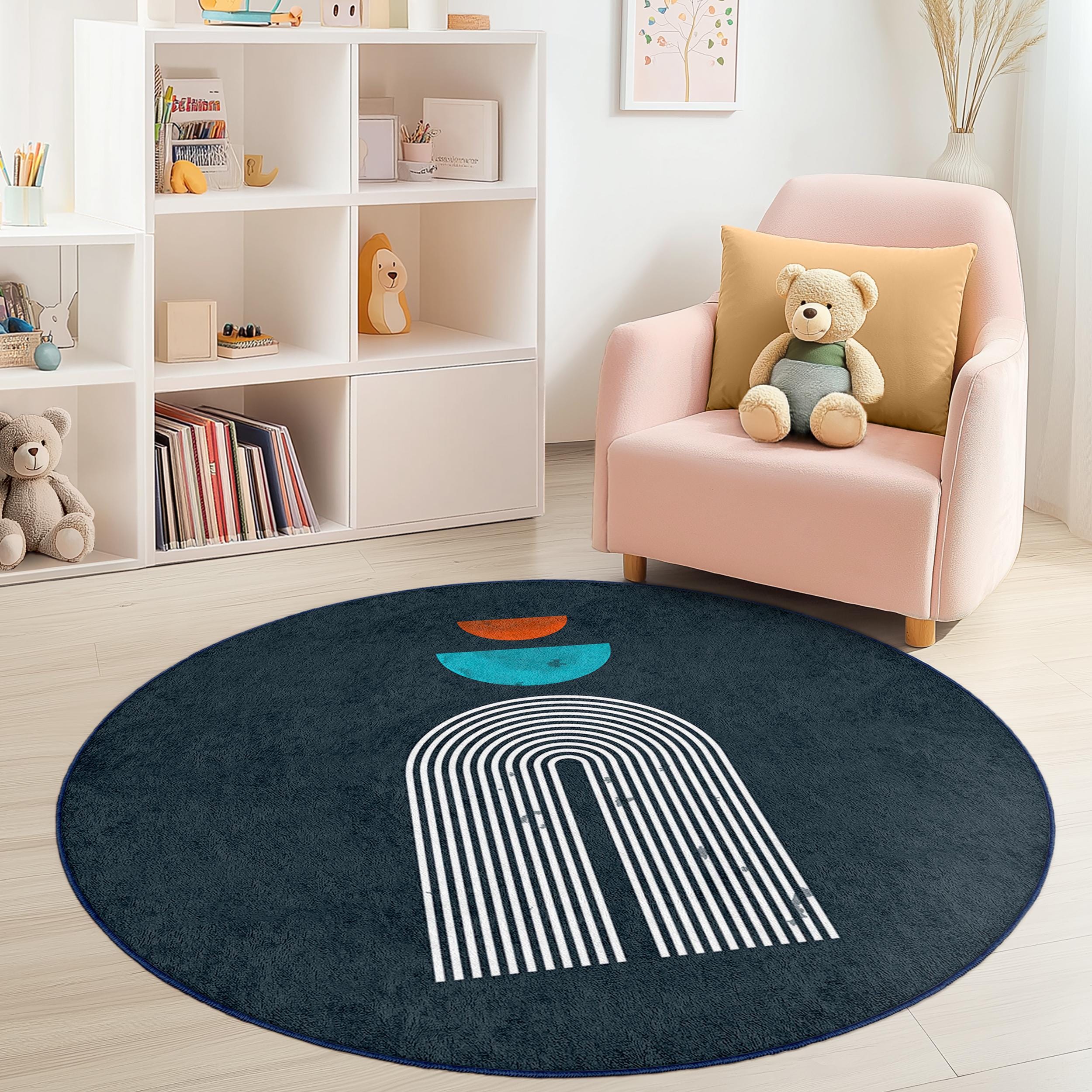 Geometrisches Muster Kinderspielteppich Mehrfarbig Ø120cm