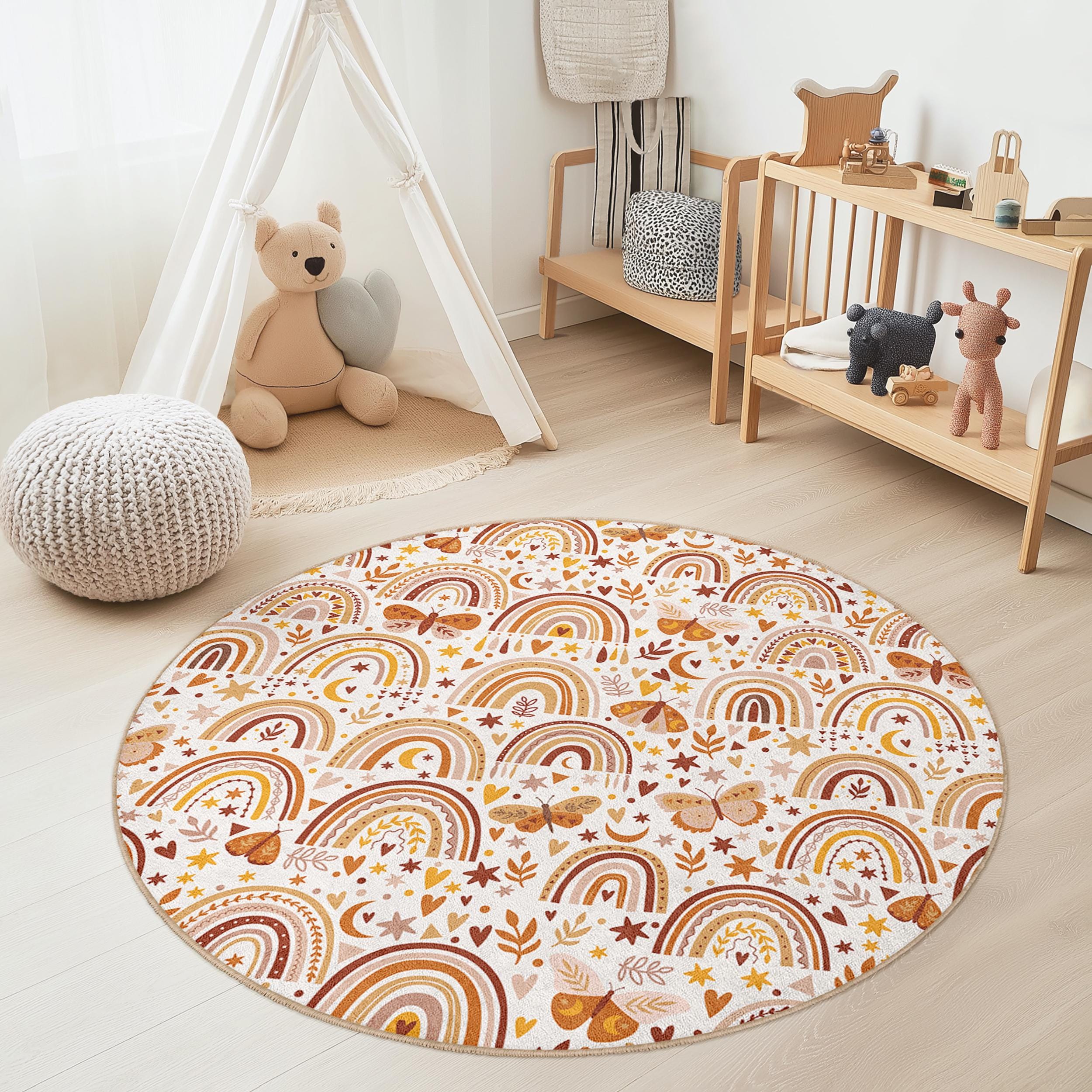 Schmetterlings-Kinderteppich Mehrfarbig Ø120cm
