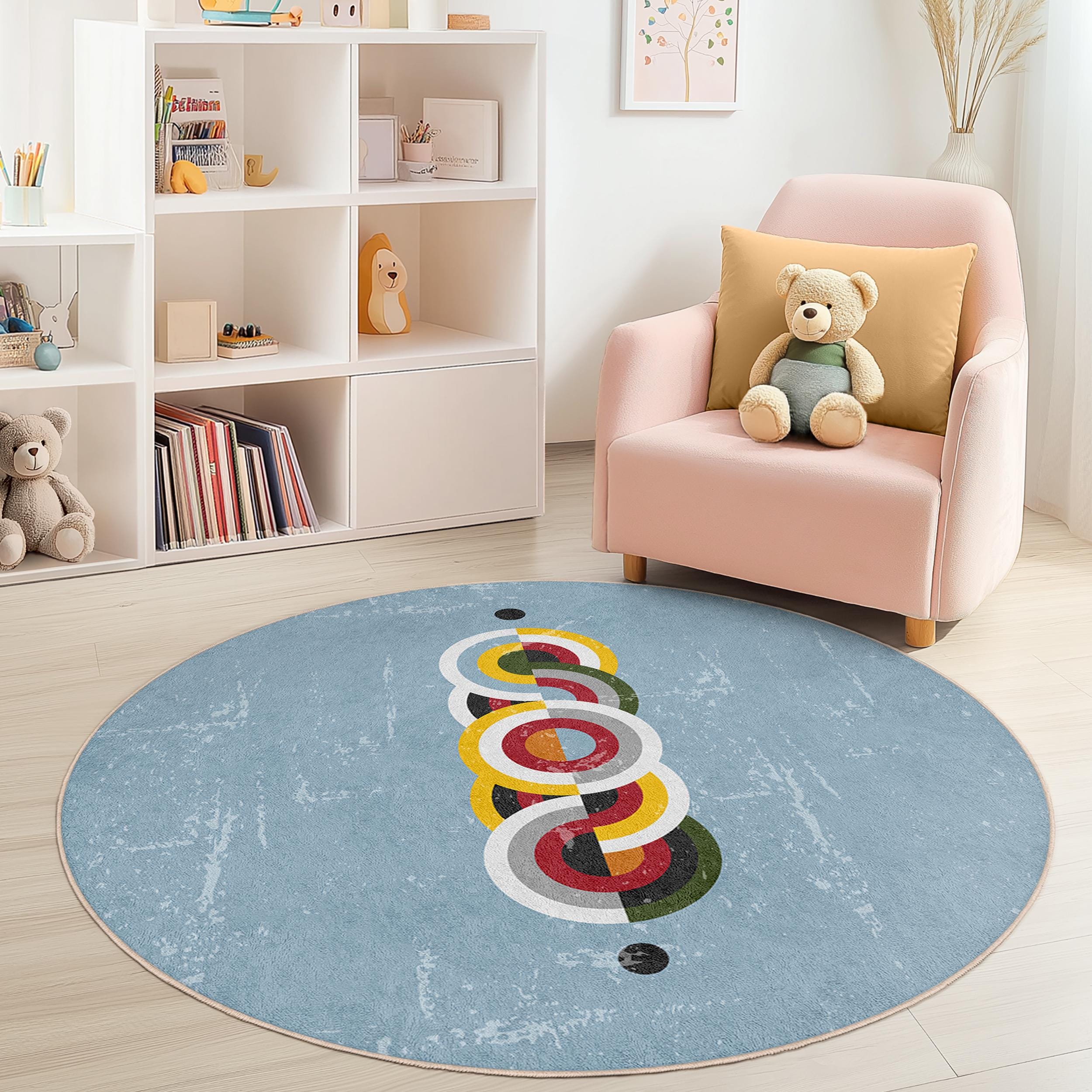 Abstraktes Kreissdesign Kinderteppich Mehrfarbig Ø150cm
