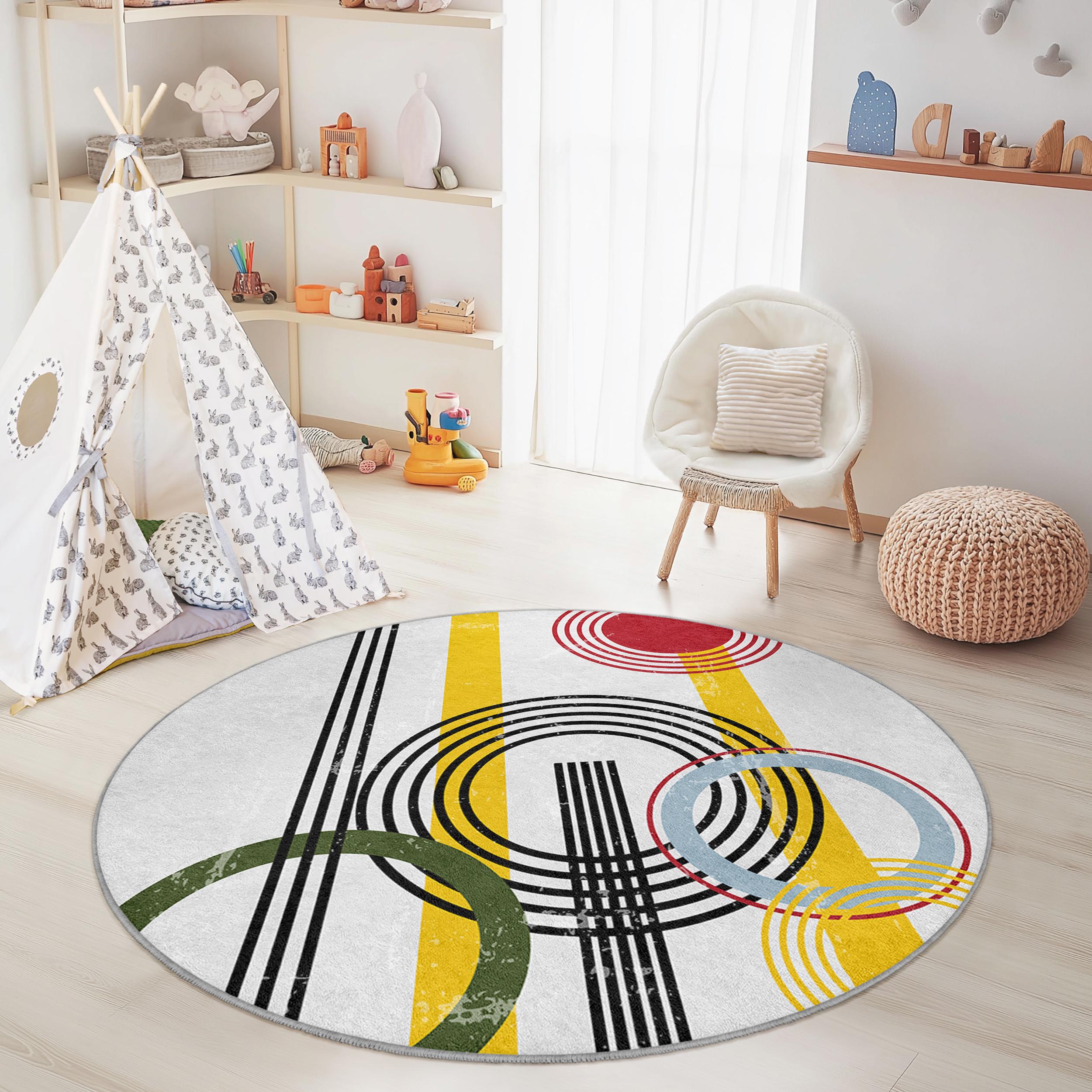 Abstraktes Kreissdesign Kinderteppich Mehrfarbig Ø150cm