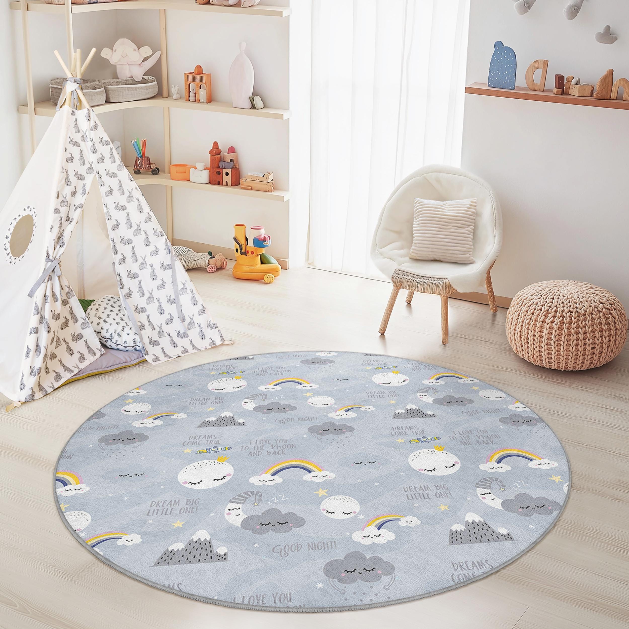 Wolken Kinderteppich Mehrfarbig Ø150cm