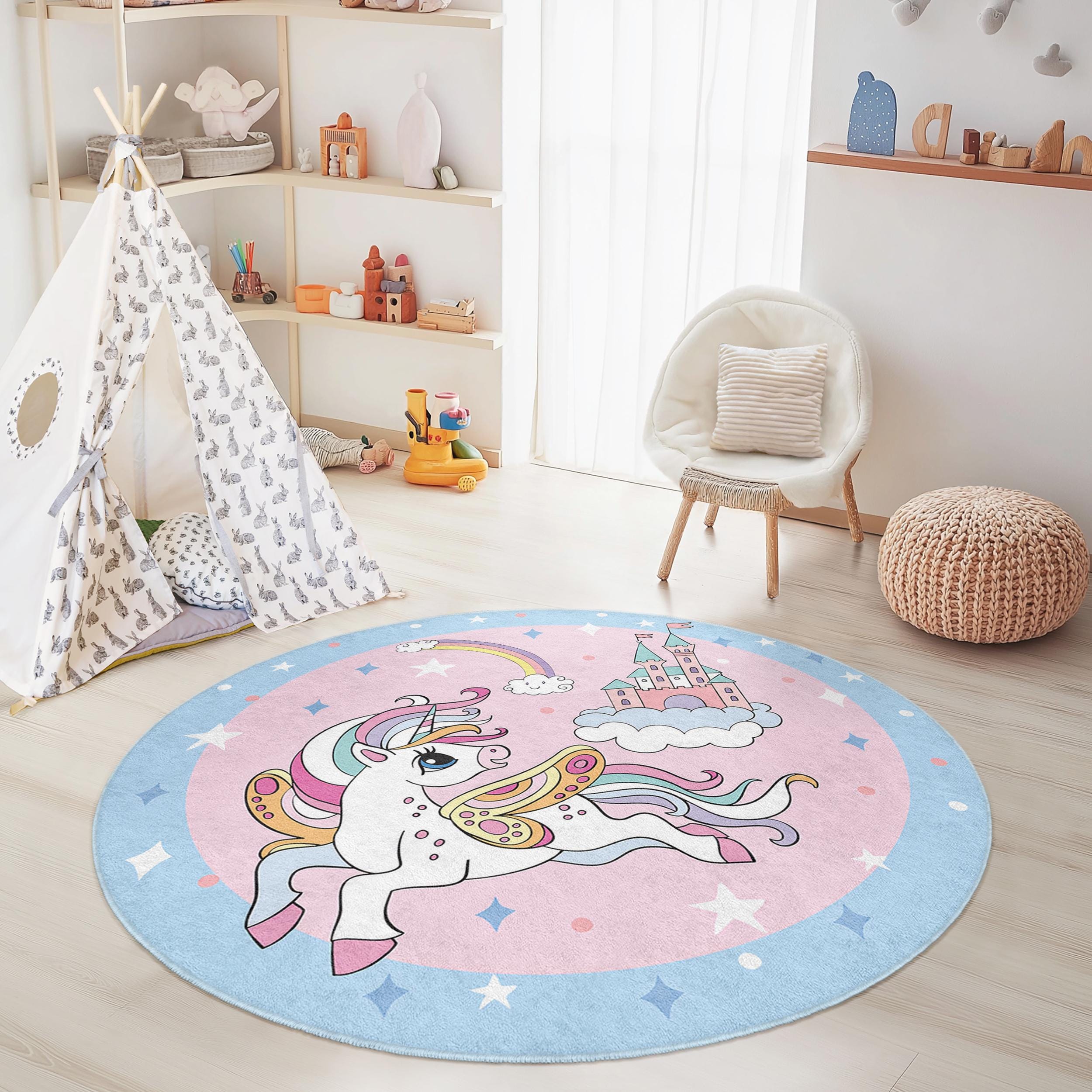 Einhorn-Kinderteppich Mehrfarbig Ø150cm