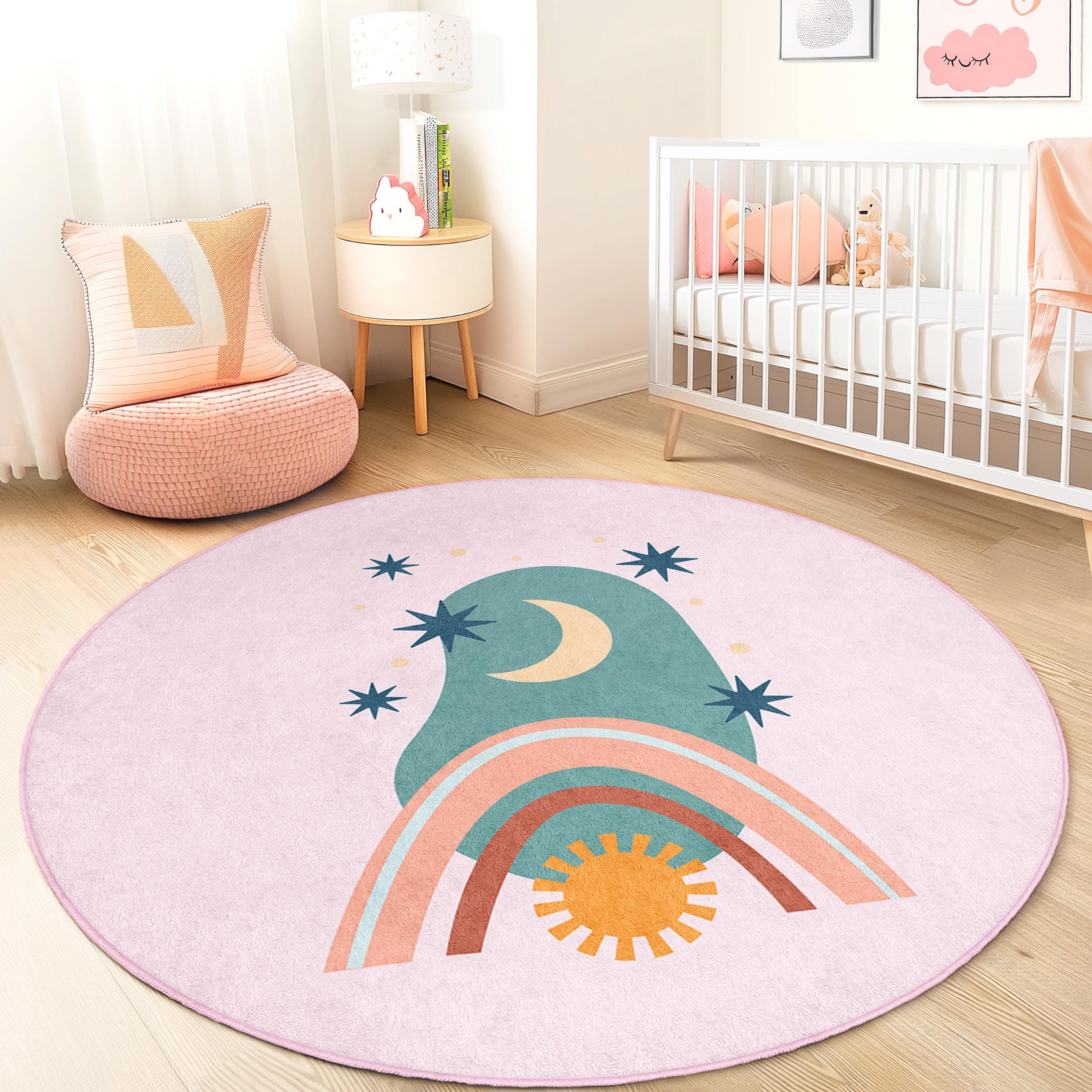 Rainbow and Moon Kids Rug Multicolor Ø180cm
