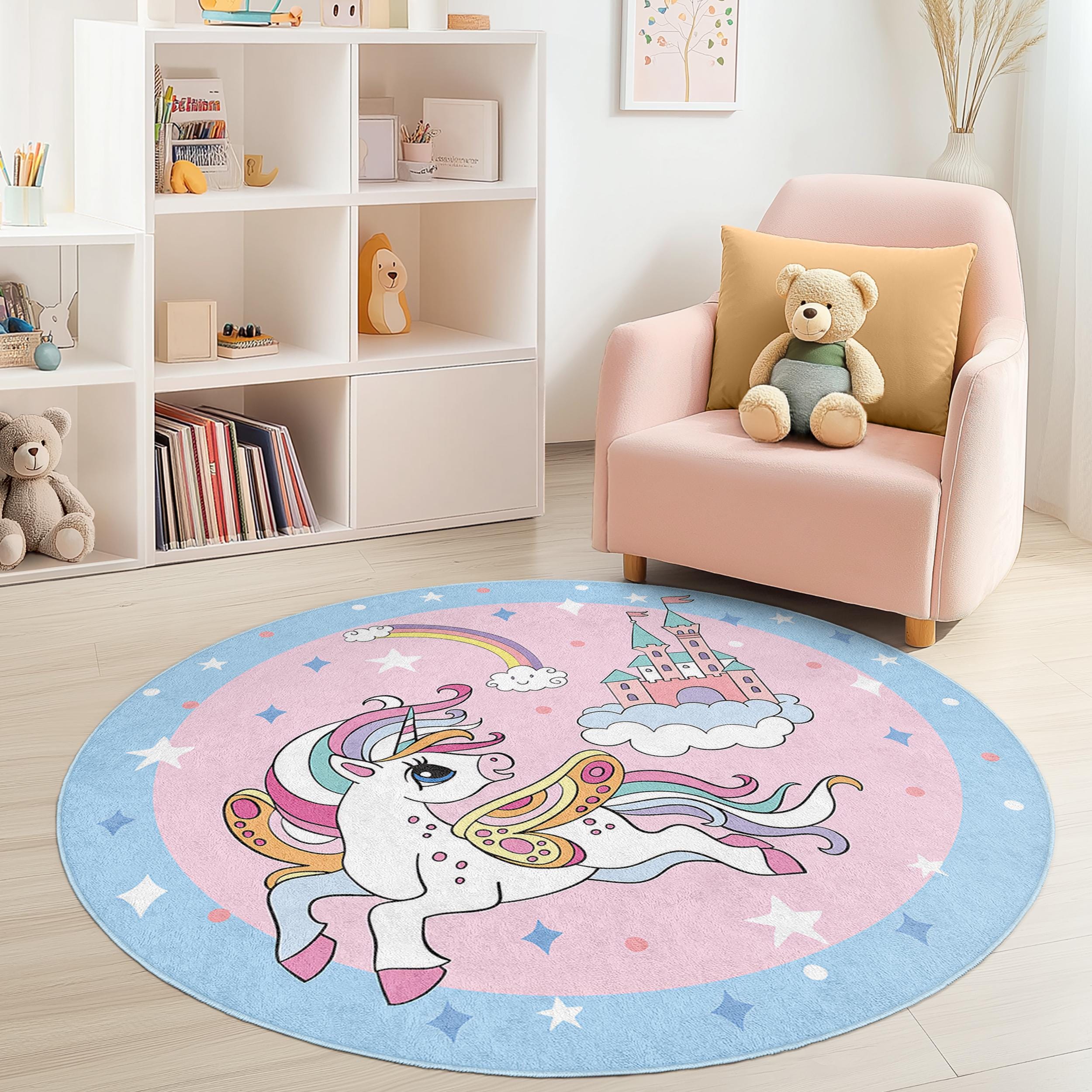 Einhorn-Kinderteppich Mehrfarbig Ø120cm