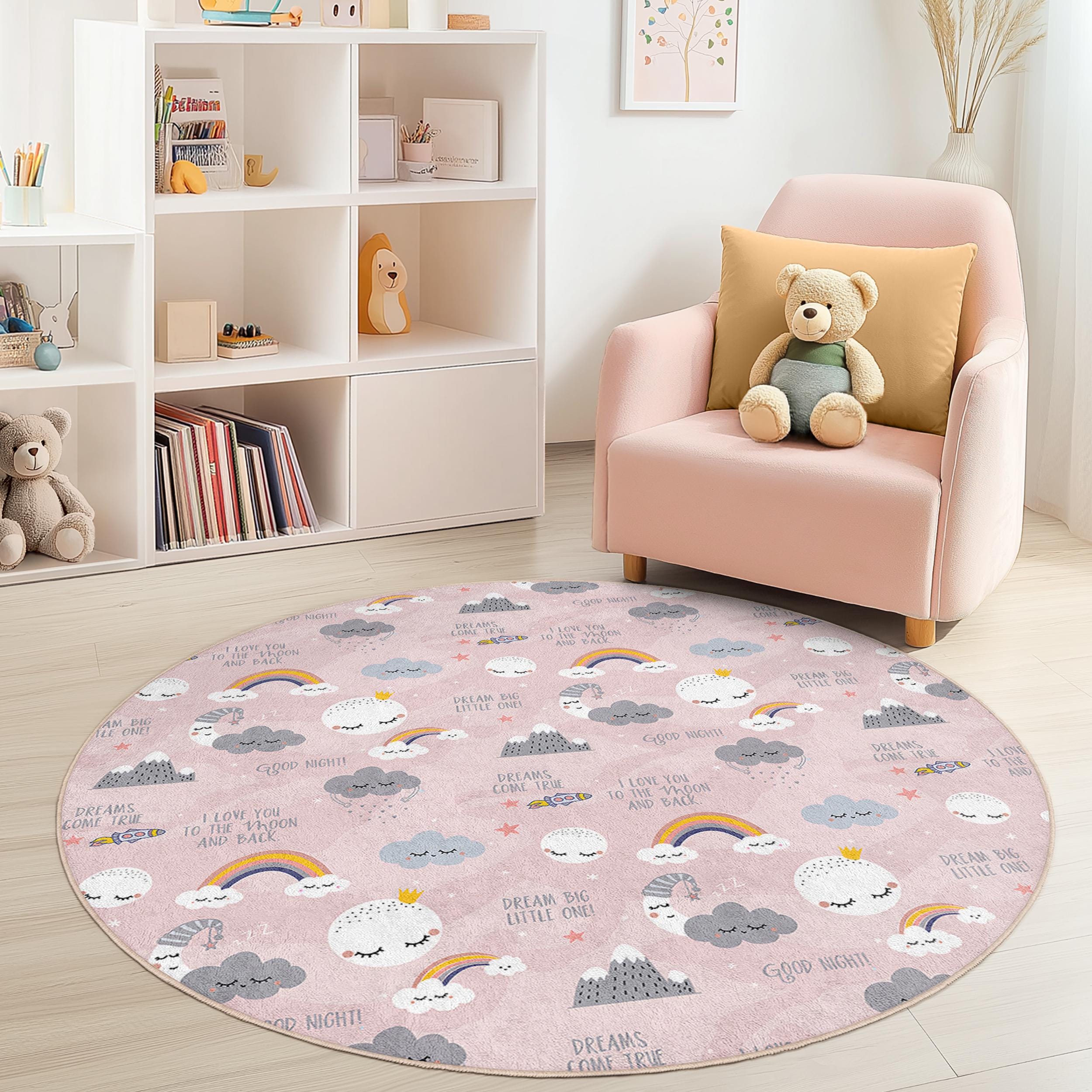 Cloud and rainbow children's rug Multicolored Ø120cm