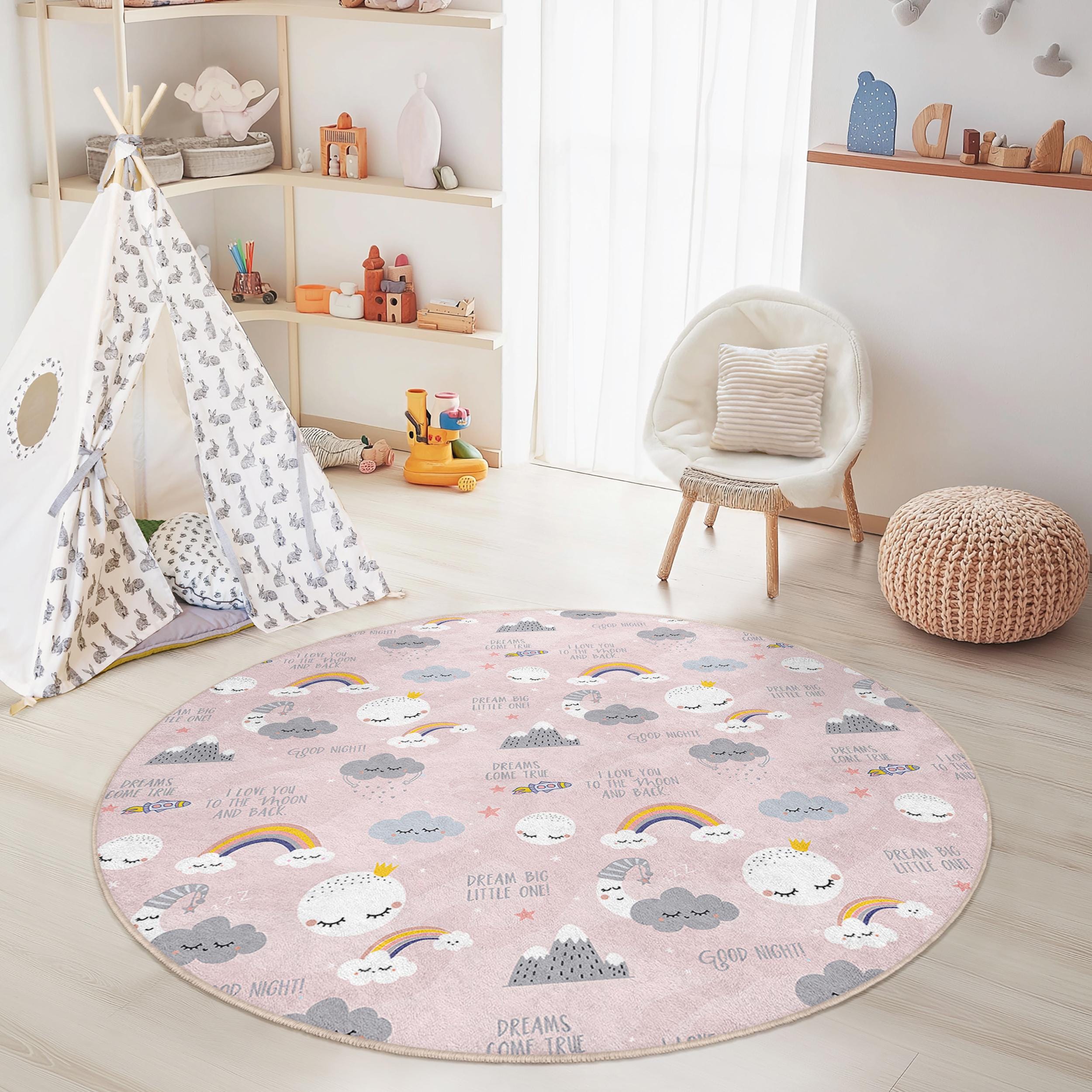 Cloud and rainbow children's rug Multicolored Ø120cm