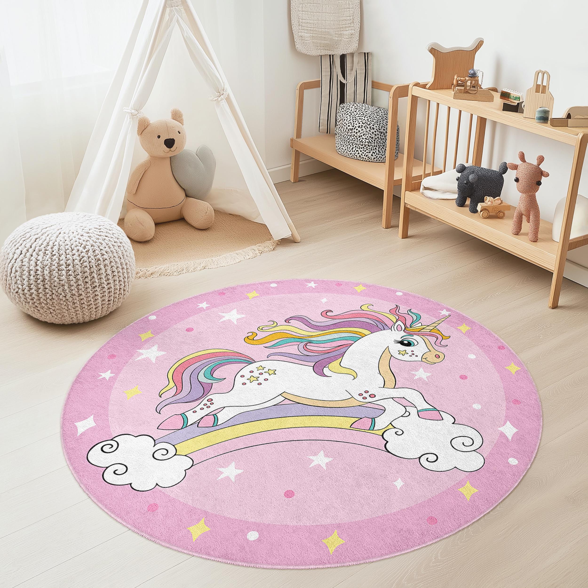 Einhorn-Kinderteppich Mehrfarbig Ø180cm