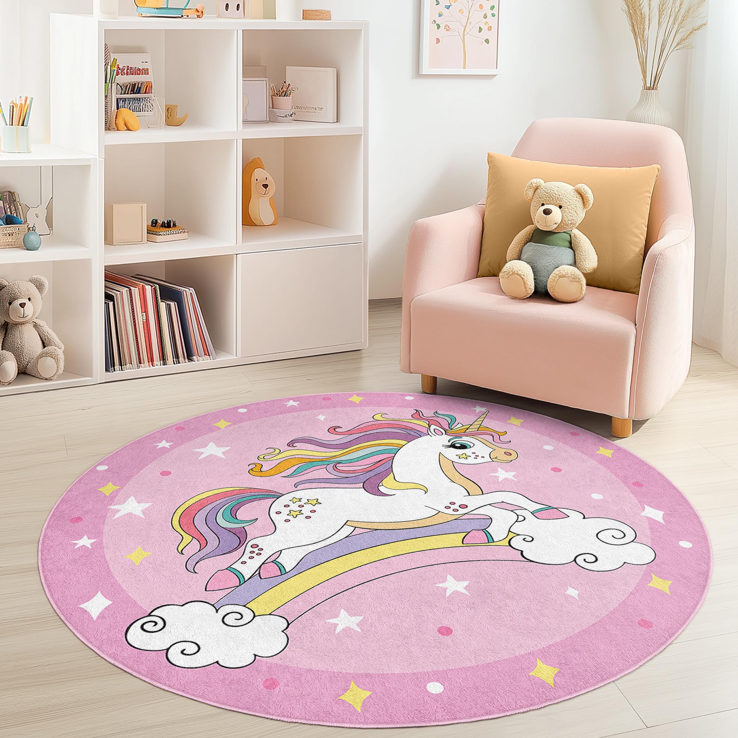 Einhorn-Kinderteppich Mehrfarbig Ø180cm