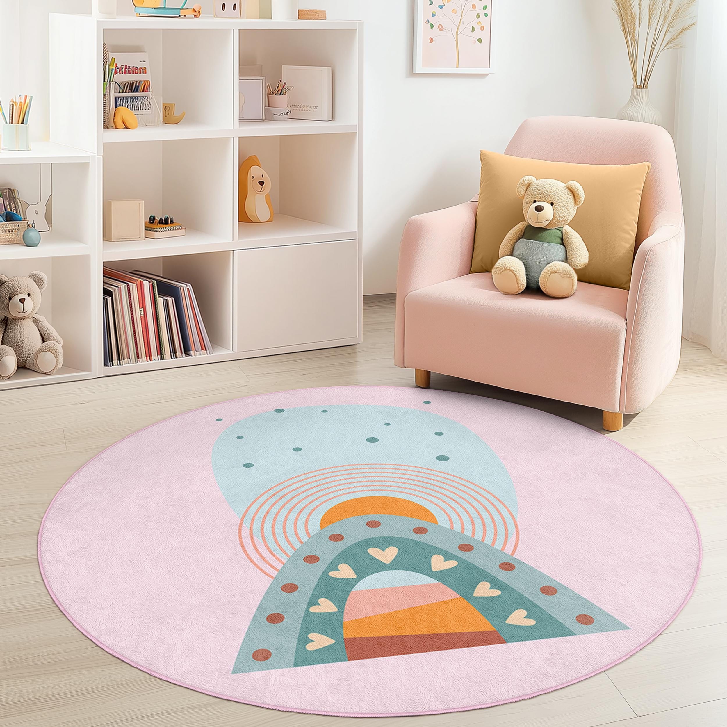 Heart-Circle Children's Rug Multicolored Ø180cm