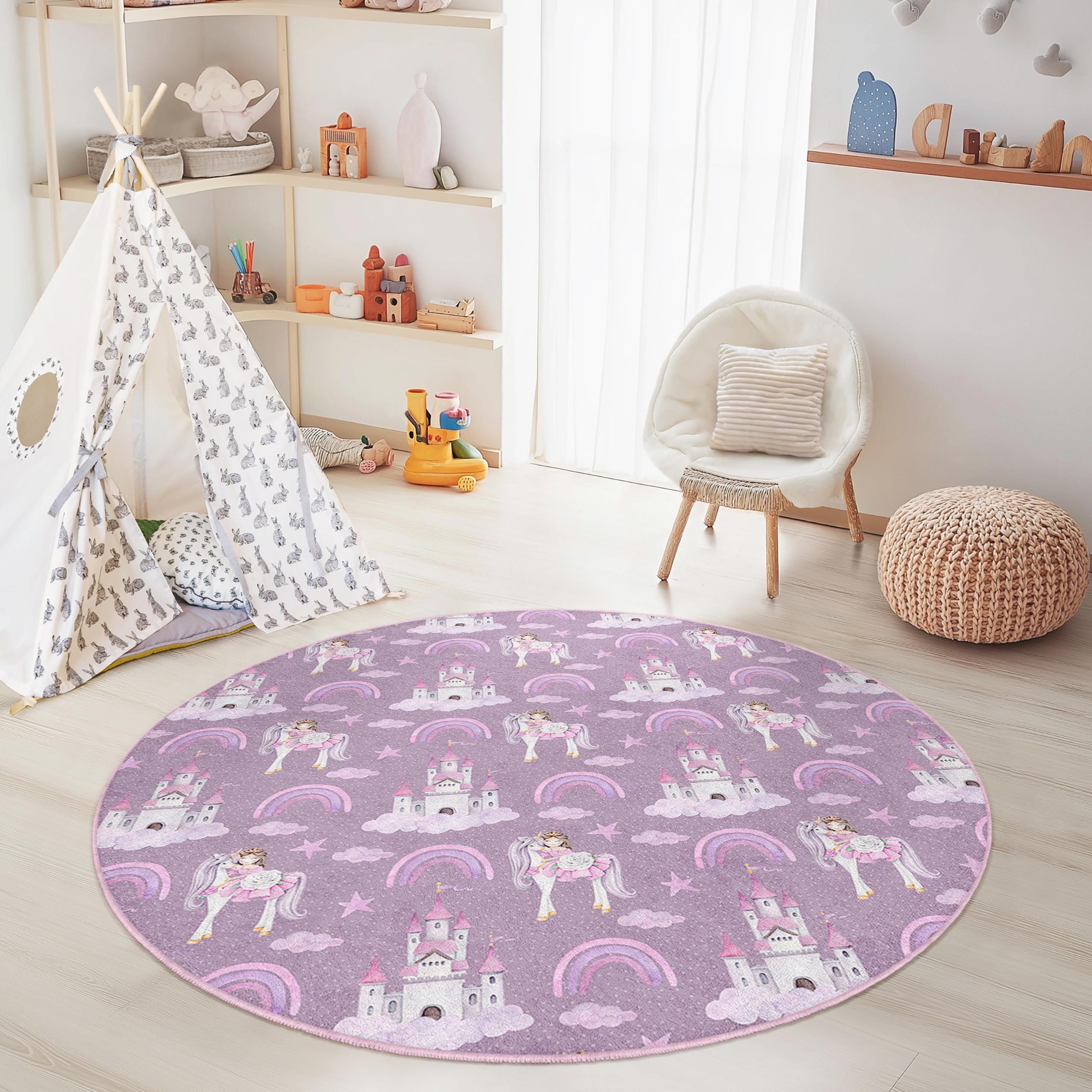 Einhorn-Kinderteppich Mehrfarbig Ø120cm