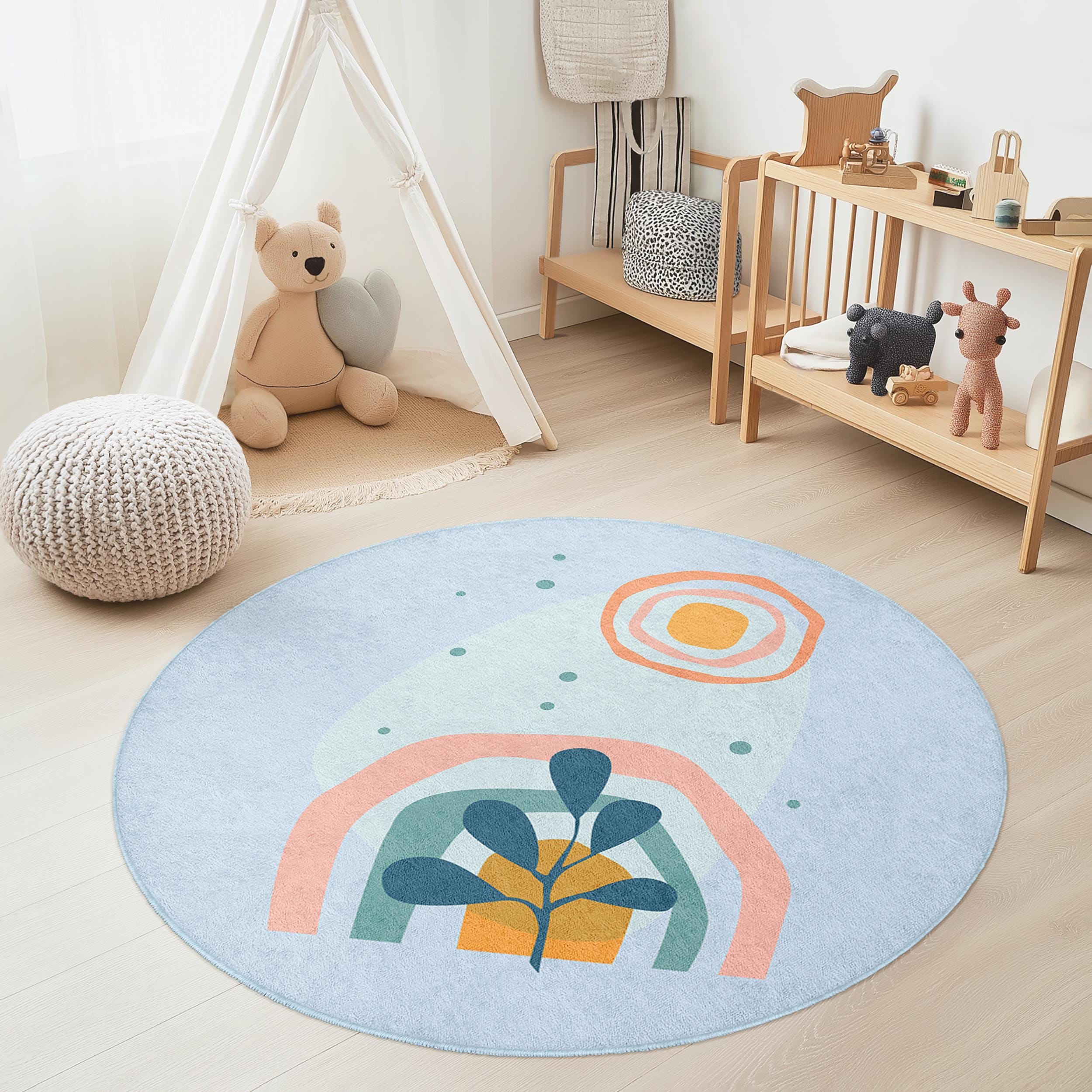 Sun and plant children's rug Ø120cm