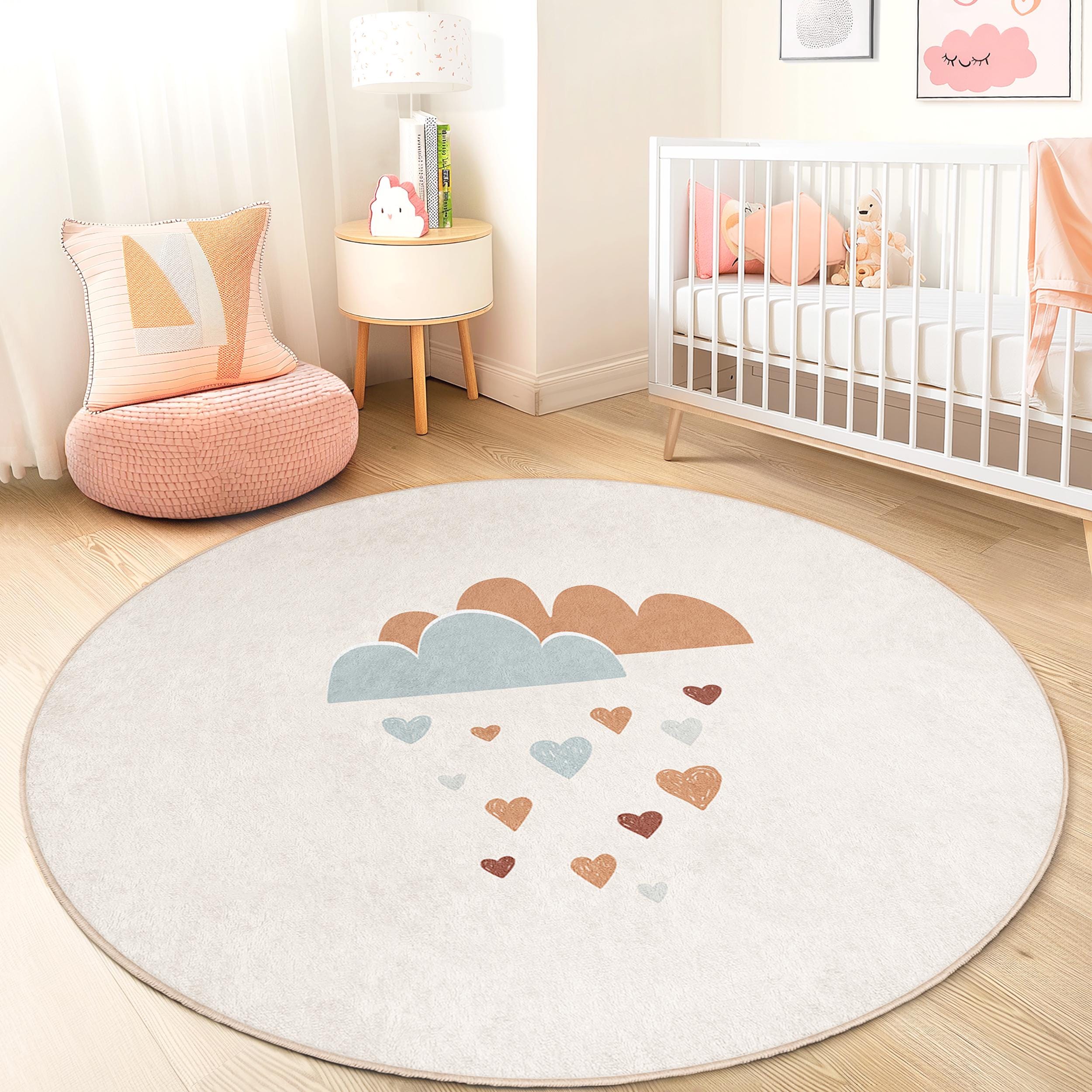 Cloud and Heart Pattern Children's Rug Multicoloured ⌀180cm