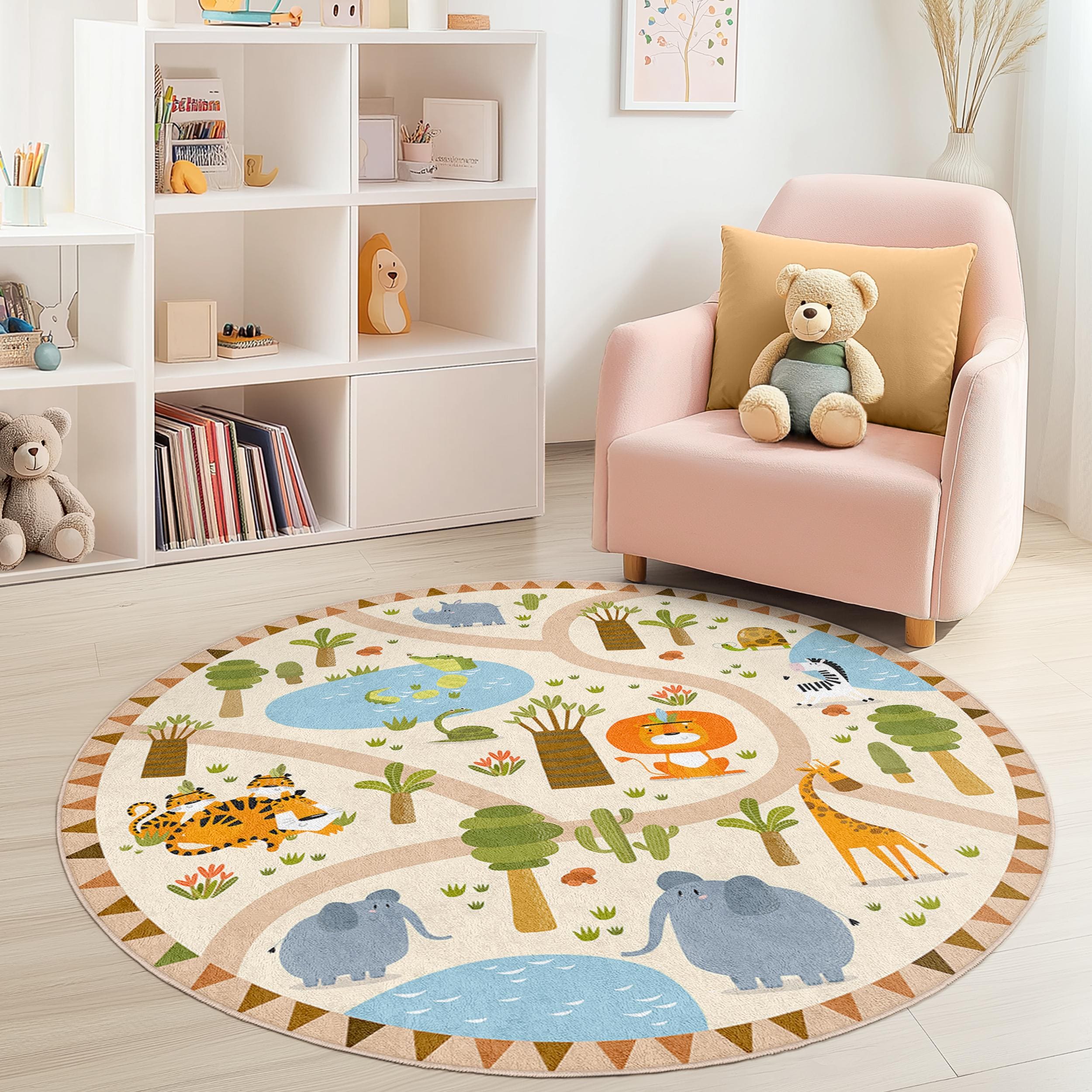 Safari Abenteuer Kinderteppich Mehrfarbig ⌀120cm