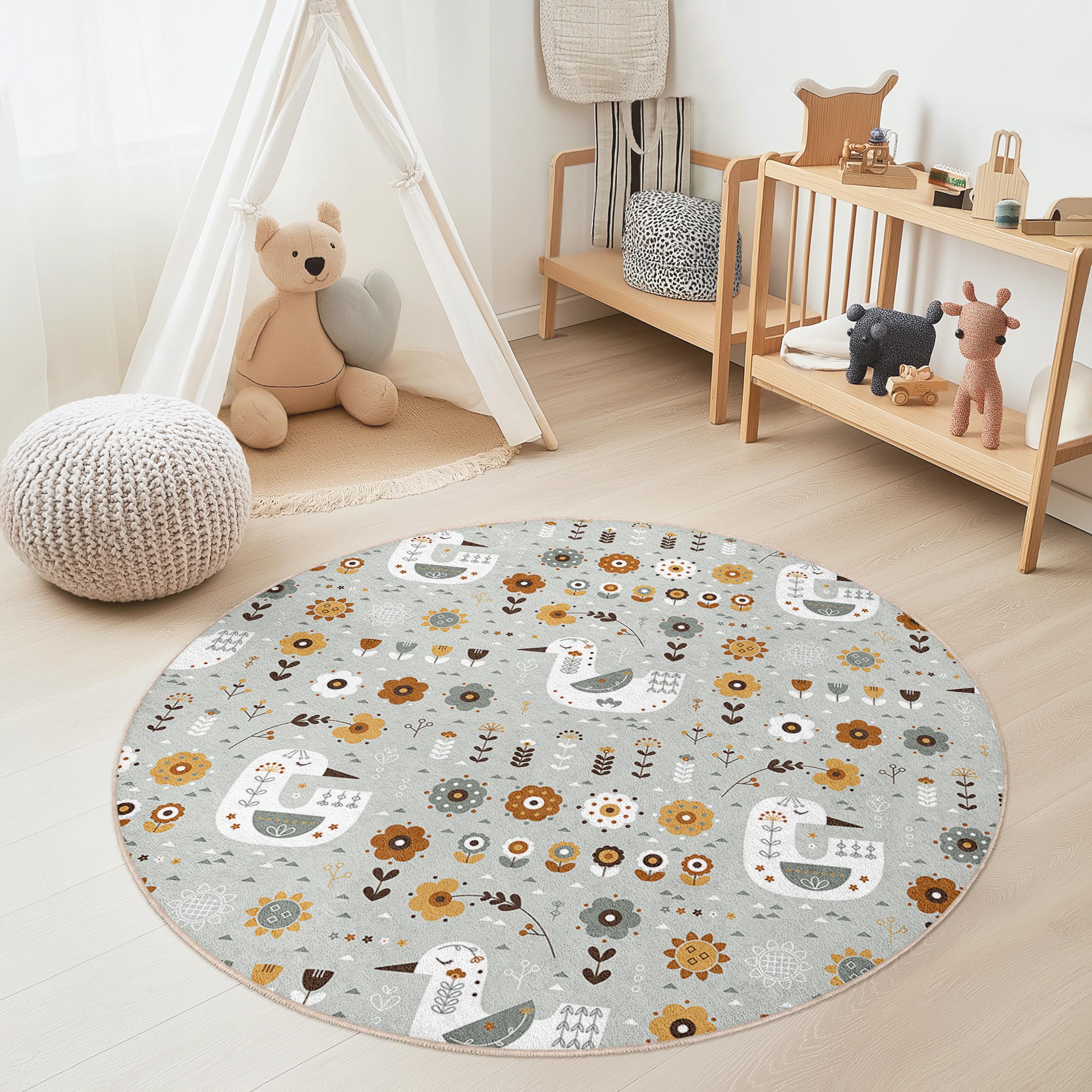 Fiori e uccelli Tappeto per bambini Multicolore ⌀120cm