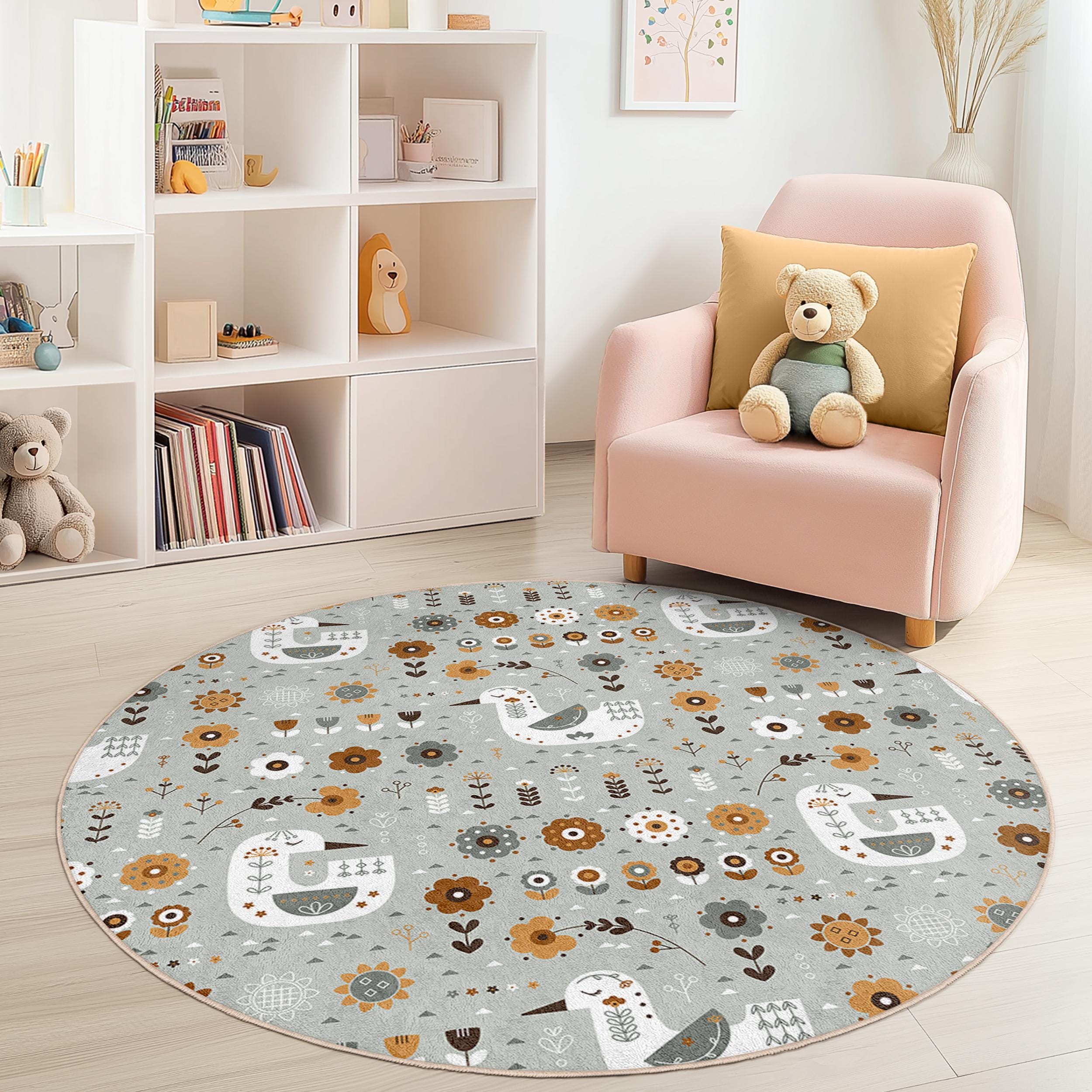 Flowers and birds Children's rug Multicoloured ⌀120cm
