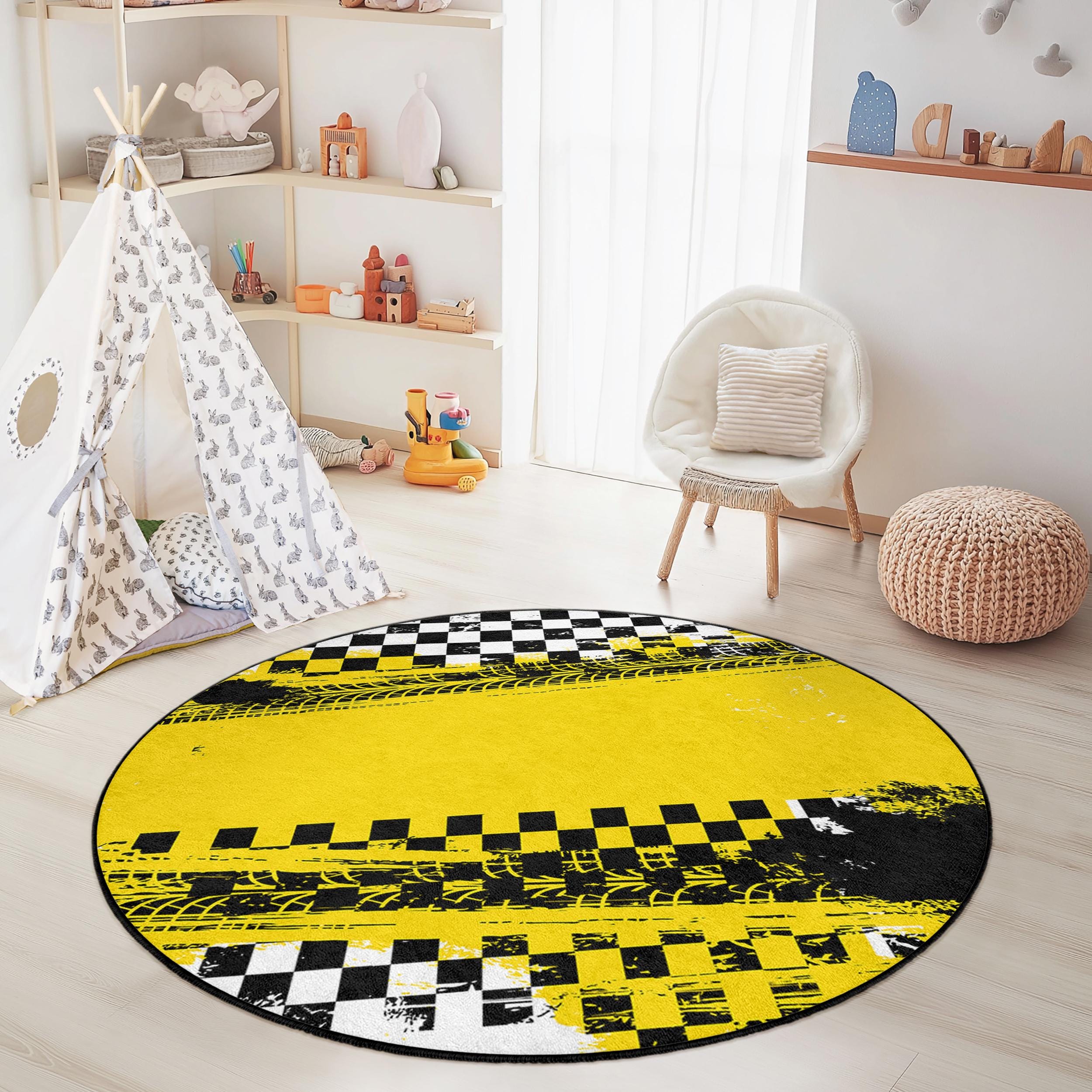 Tire tracks Children's rug Multicolored ⌀120cm
