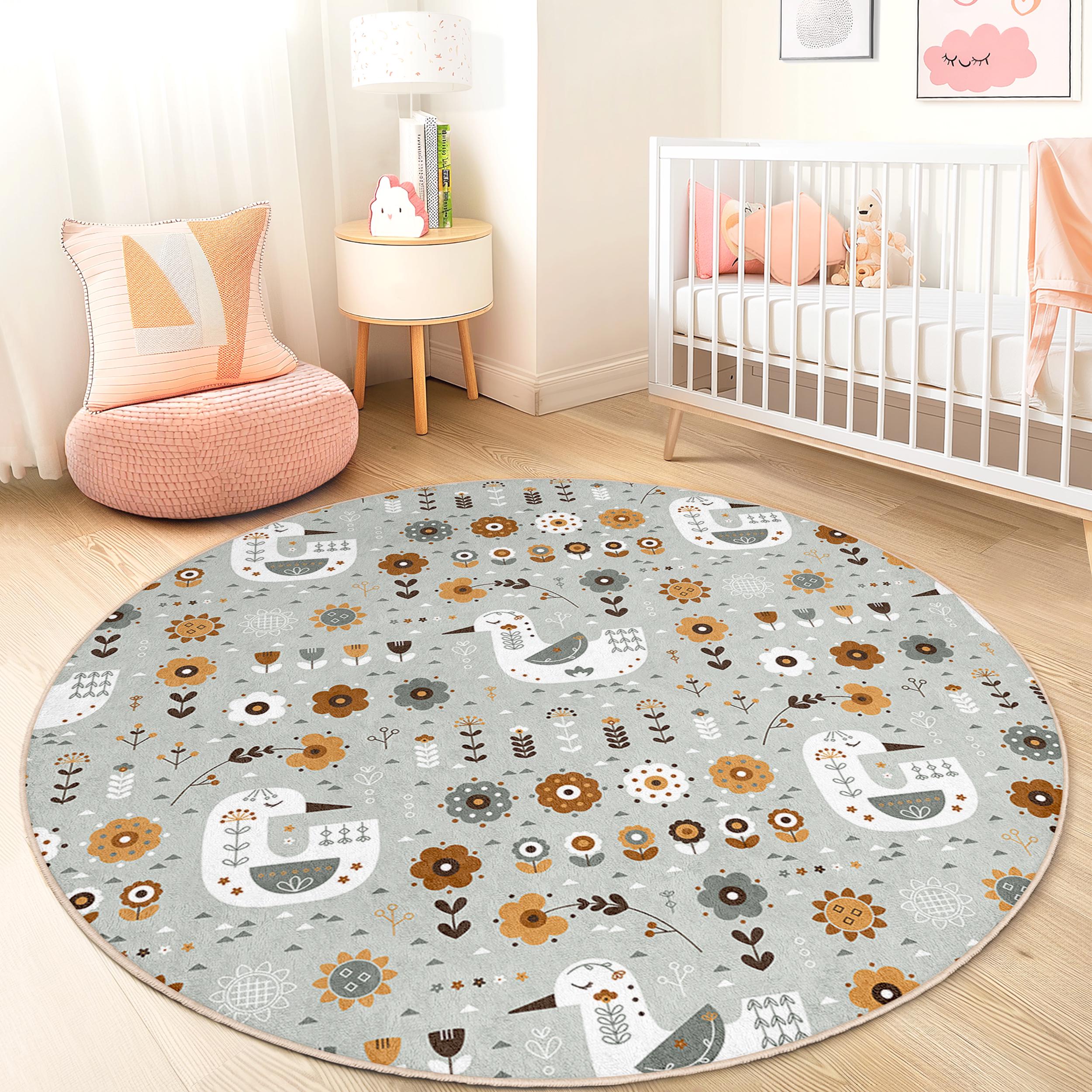 Flowers and birds Children's rug Multicoloured ⌀120cm