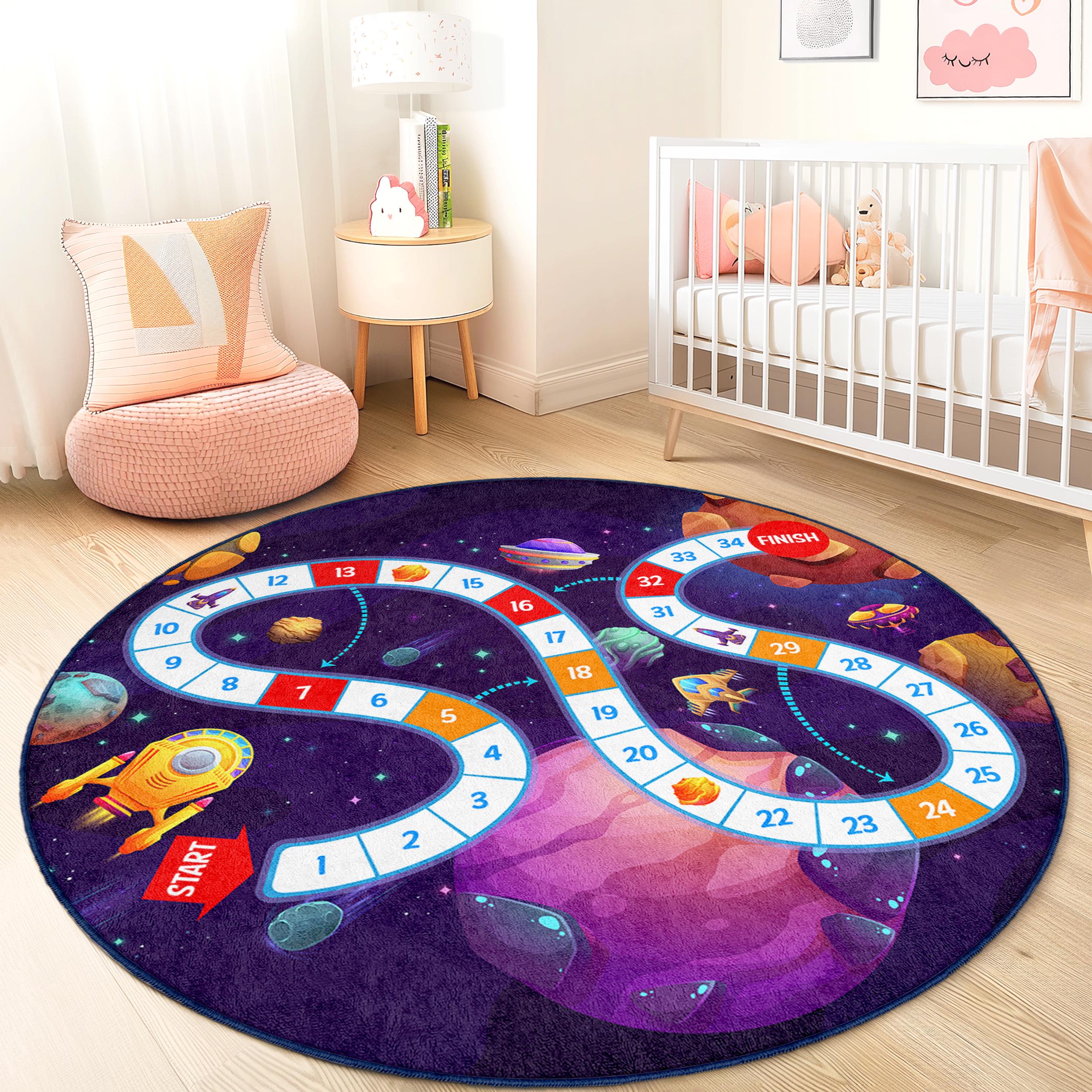 Space adventure children's rug Multicolored ⌀150cm