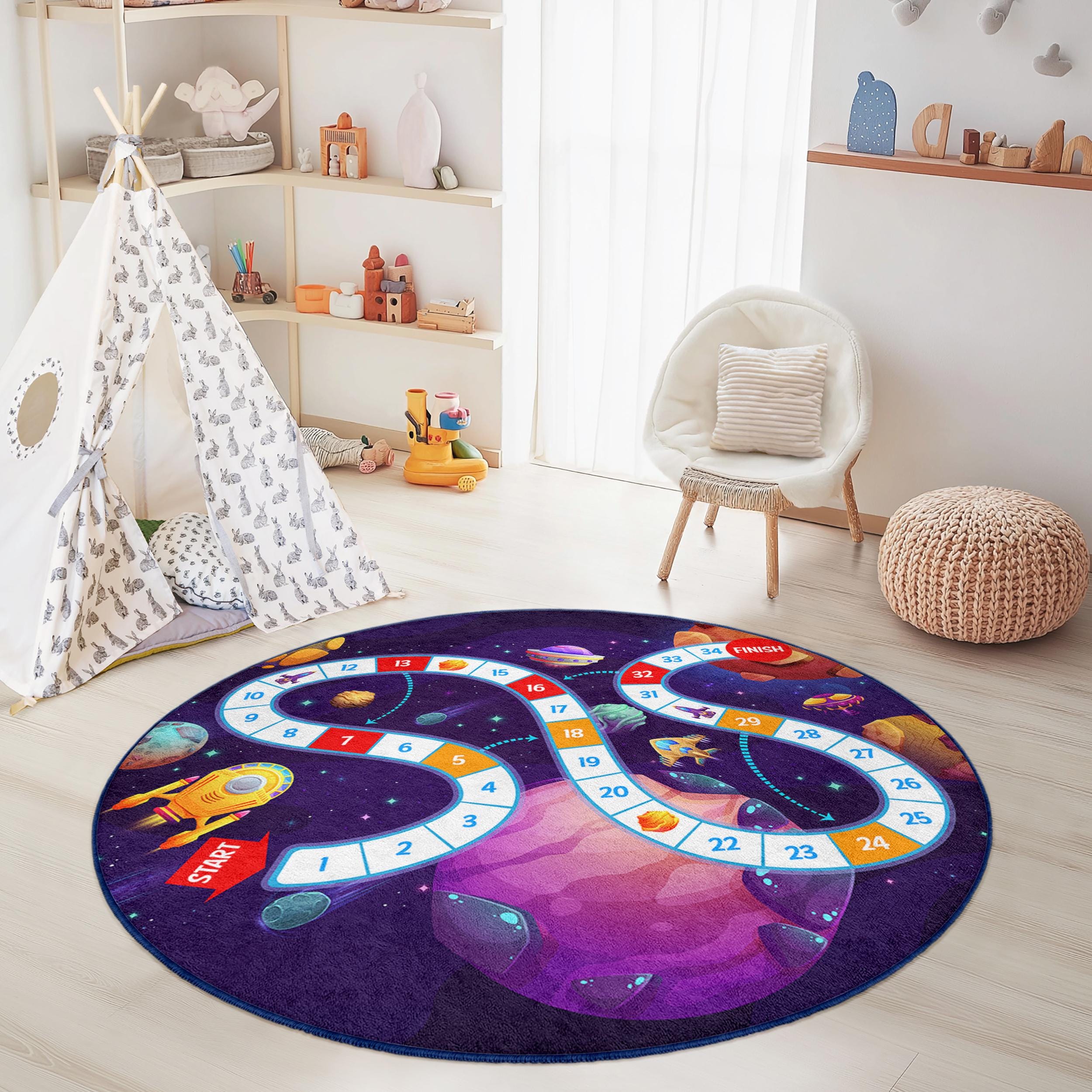 Space adventure children's rug Multicolored ⌀150cm