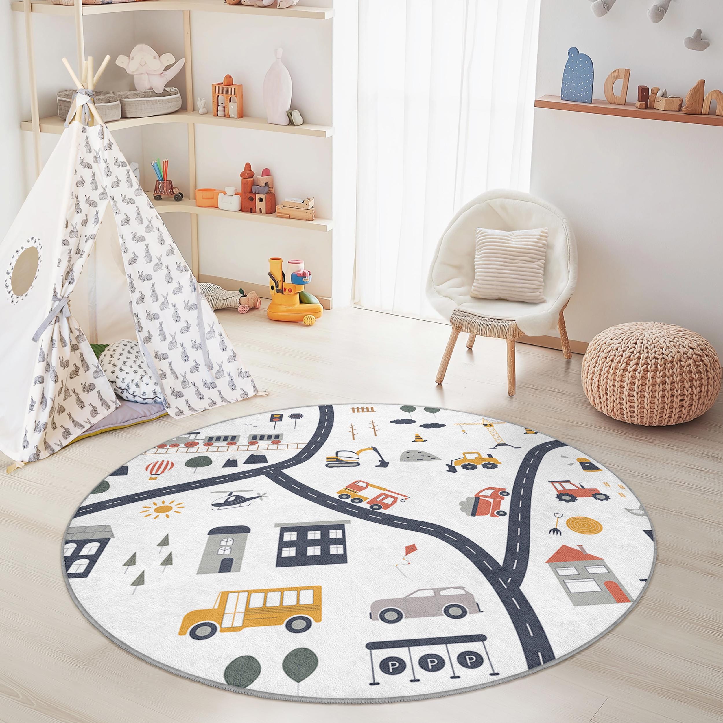 Tappeto per bambini con mappa stradale multicolore ⌀150cm
