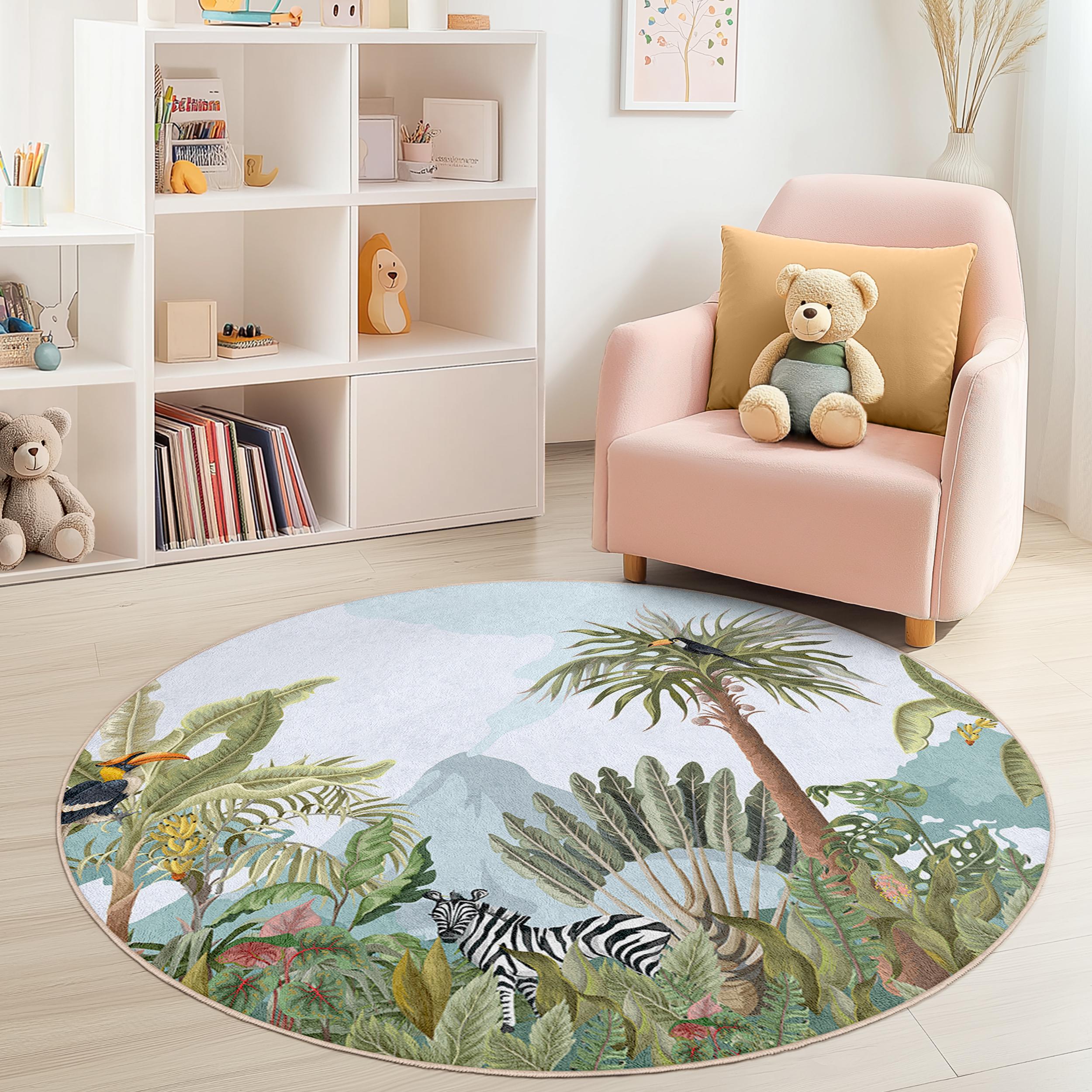 Tropical Jungle Children's Rug Multicolor ⌀180cm