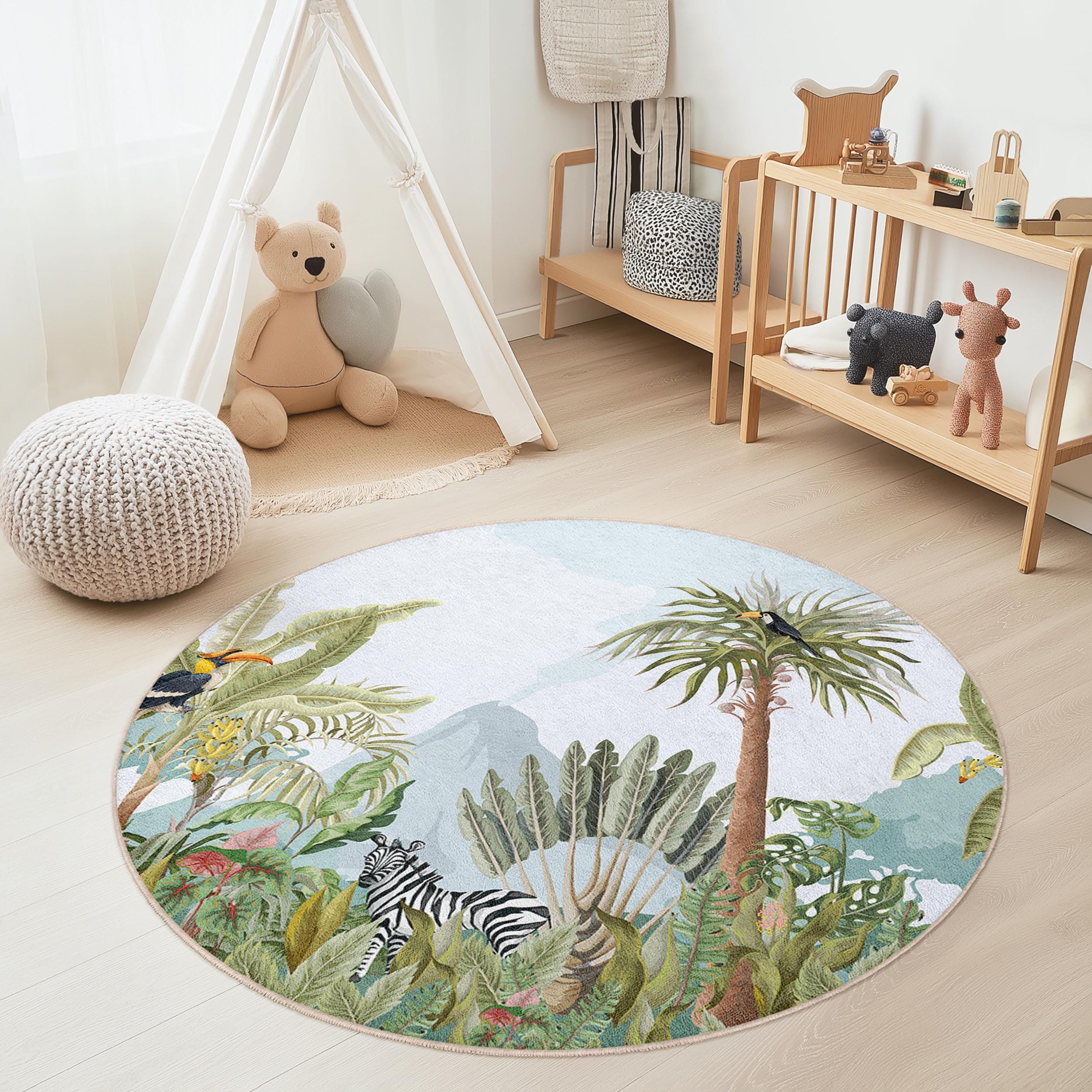 Tropischer Dschungel Kinderteppich Mehrfarbig ⌀120cm