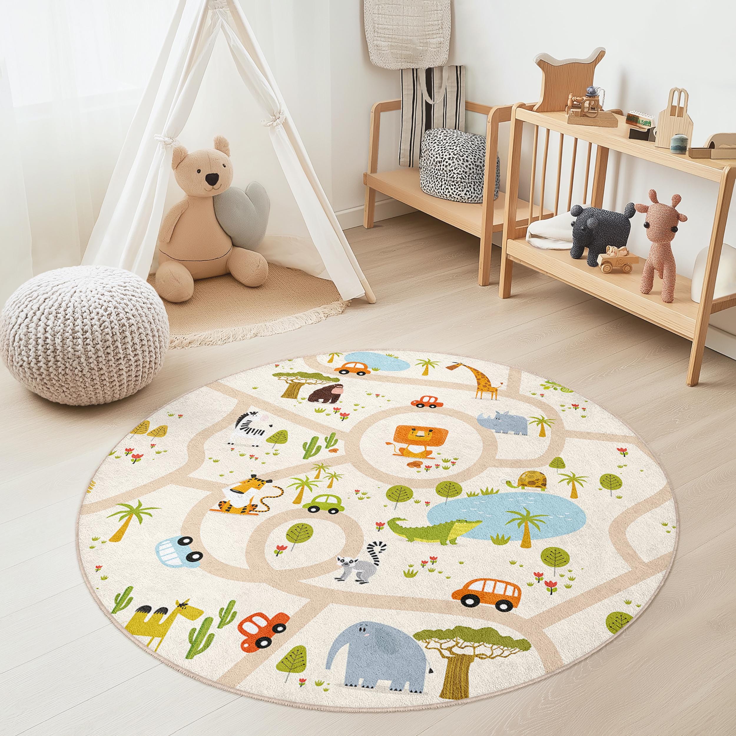 Tappeto per bambini con strade della giungla multicolore ⌀150cm
