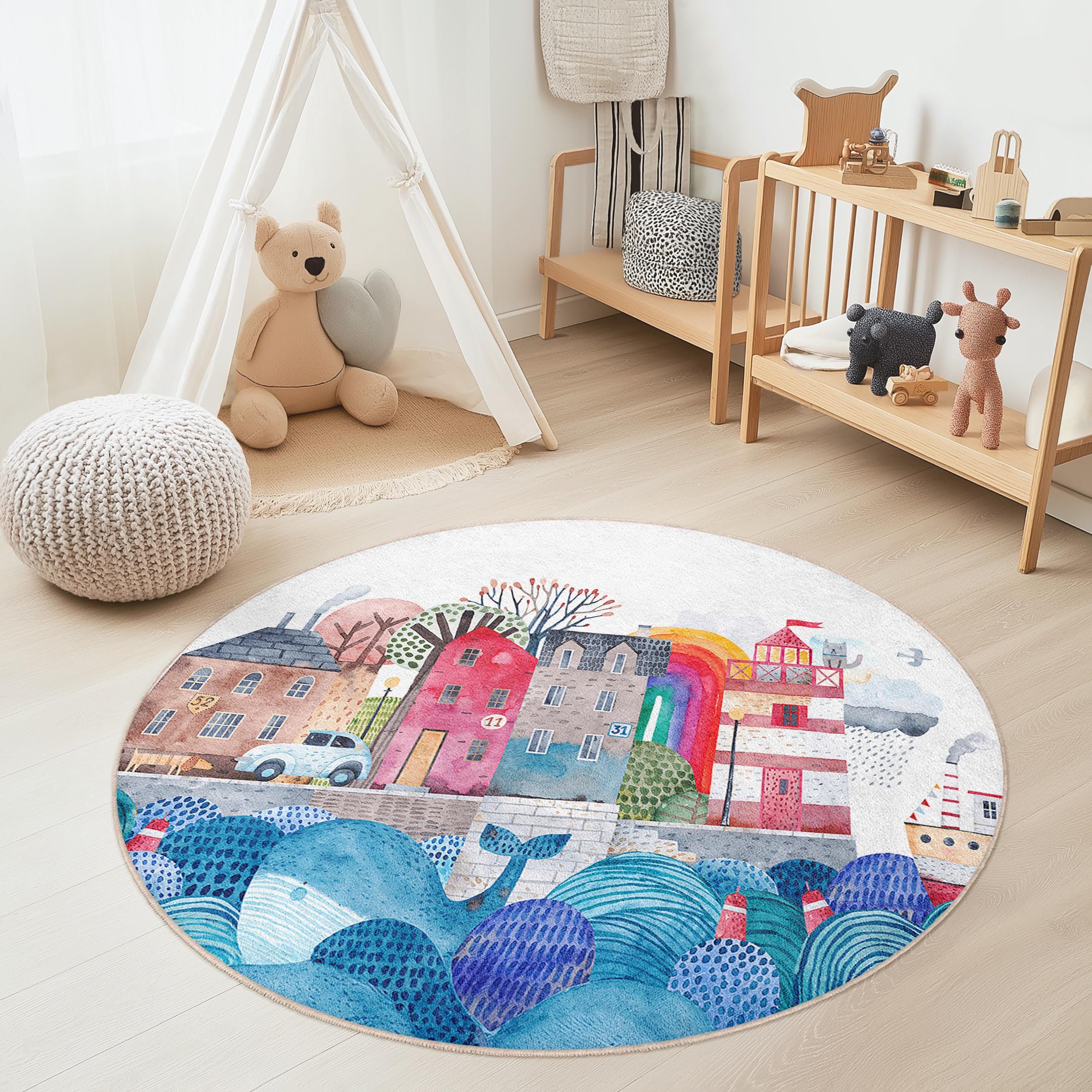 Colorful Beach House Kids' Rug Multicolored  Ø150cm