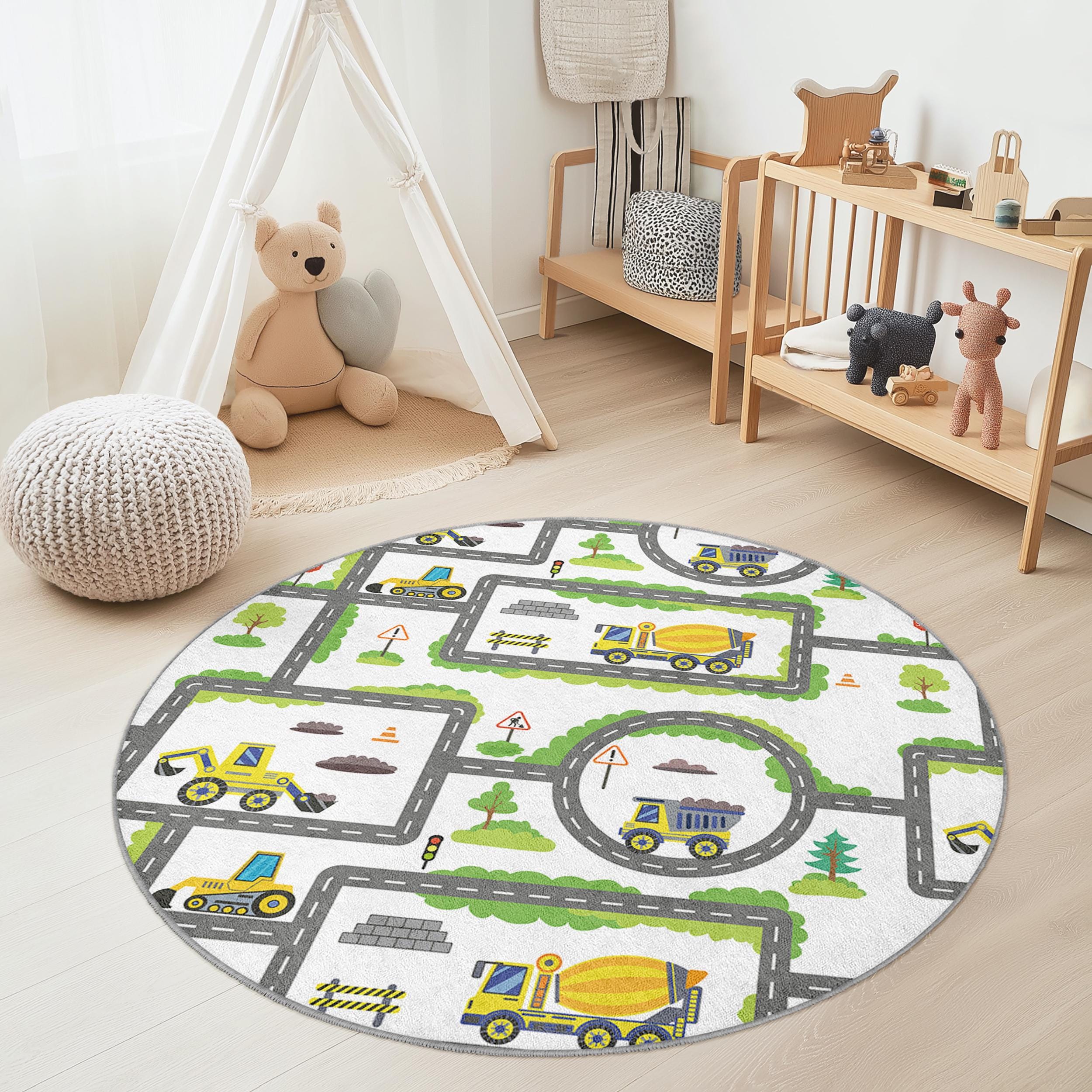 Truck & Road Map Kids Rug Multicoloured ⌀180cm