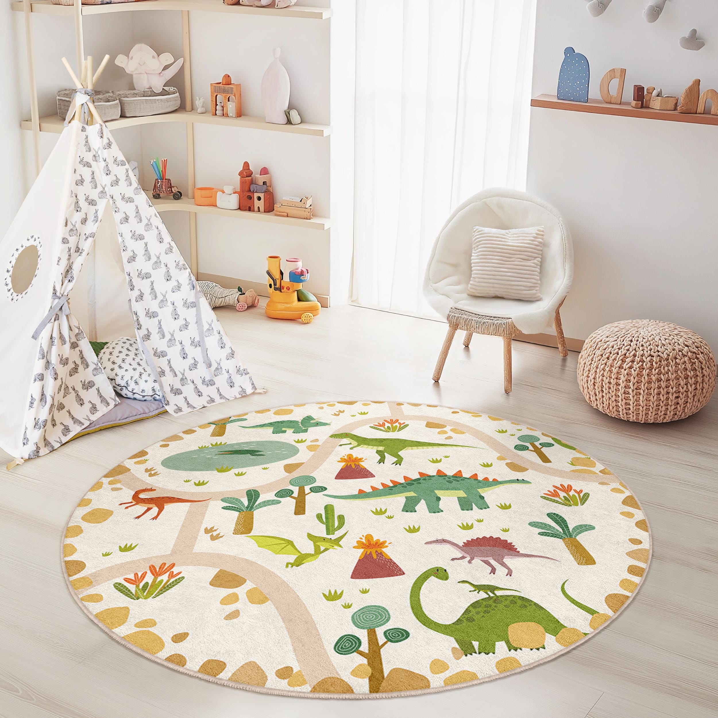 Tappeto per bambini Avventura dei dinosauri Multicolore ⌀120cm