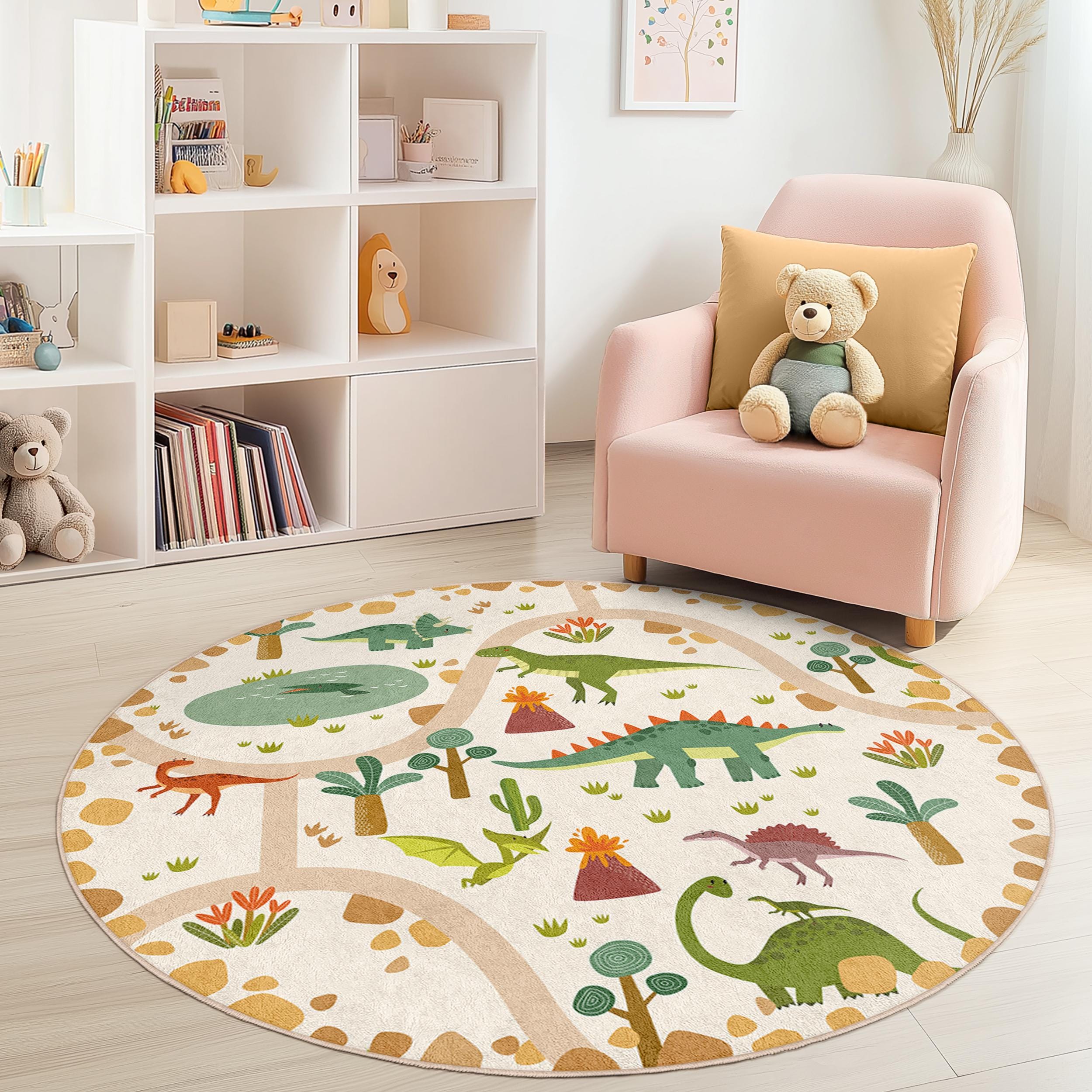 Dino-Abenteuer Kinderteppich Mehrfarbig ⌀120cm