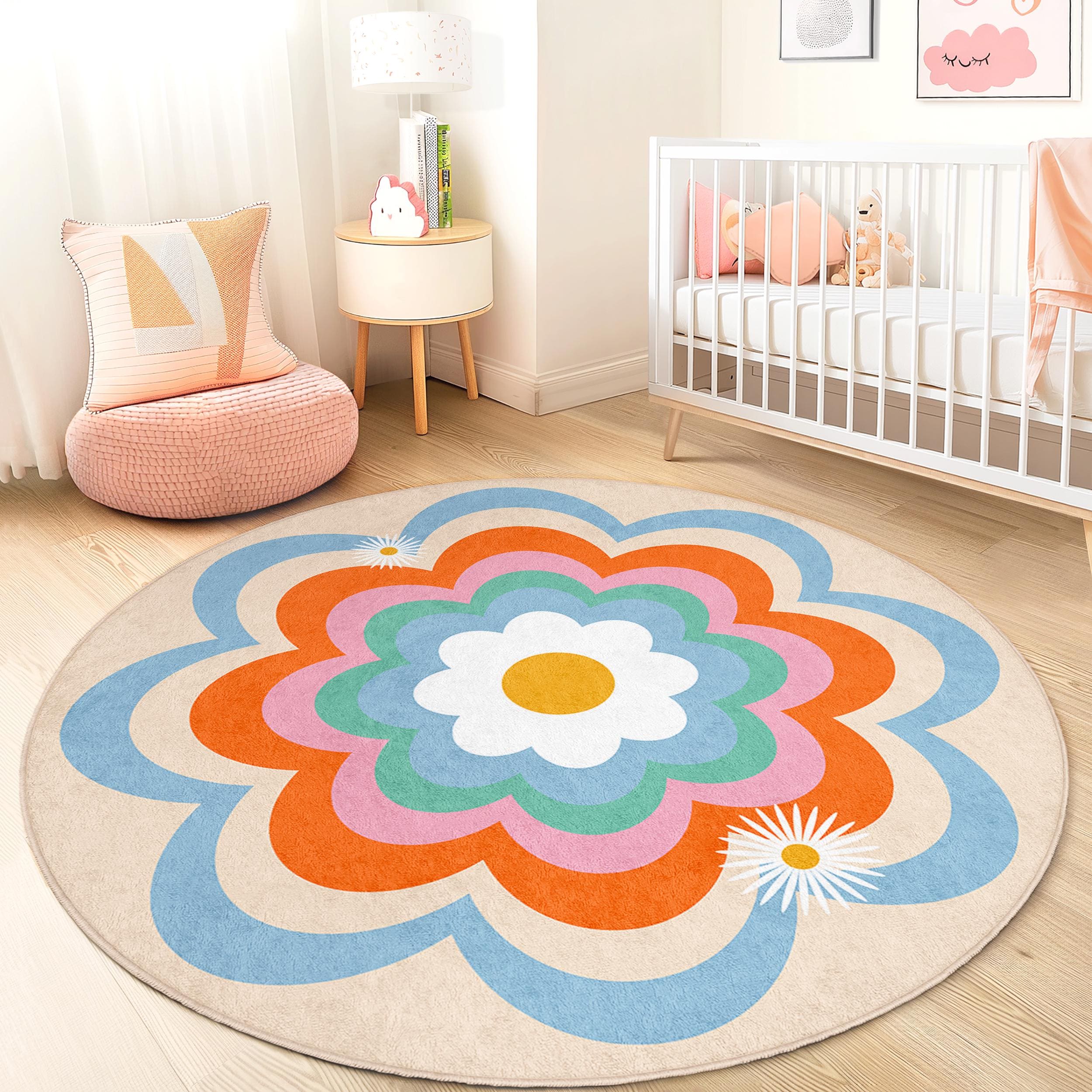 Boho-Chic Flower Kids Rug Multicolored ⌀150cm