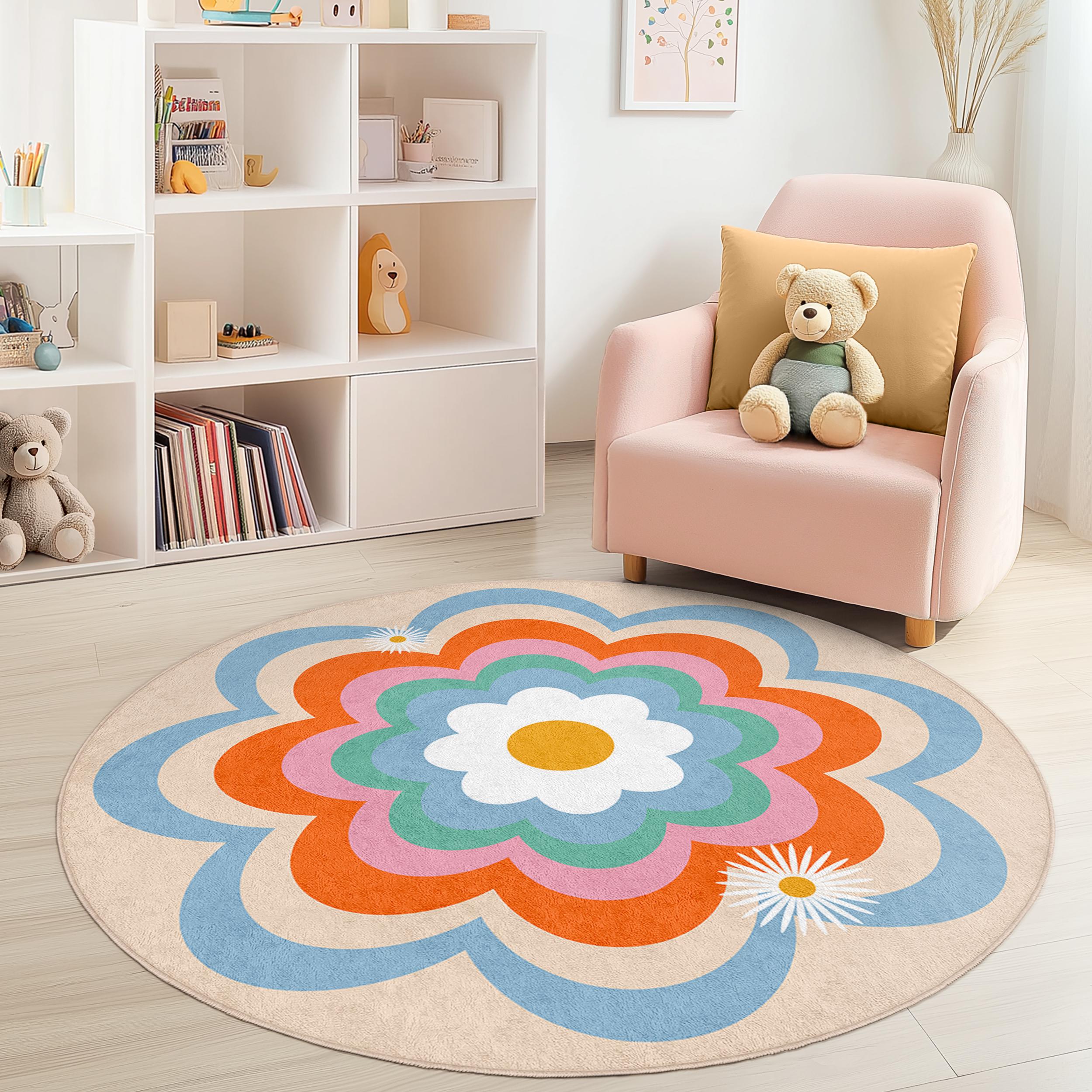 Blumen-Kinderteppich Mehrfarbig Ø120cm