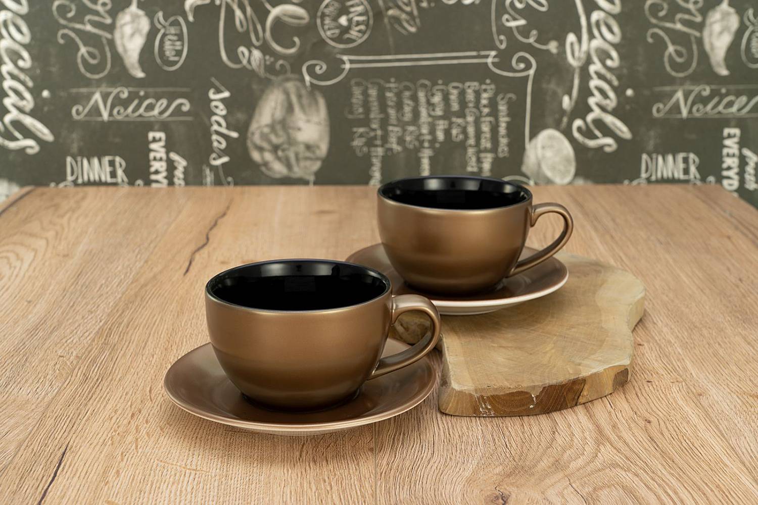 4-Piece Golden Days Cappuccino Cups Stoneware Black