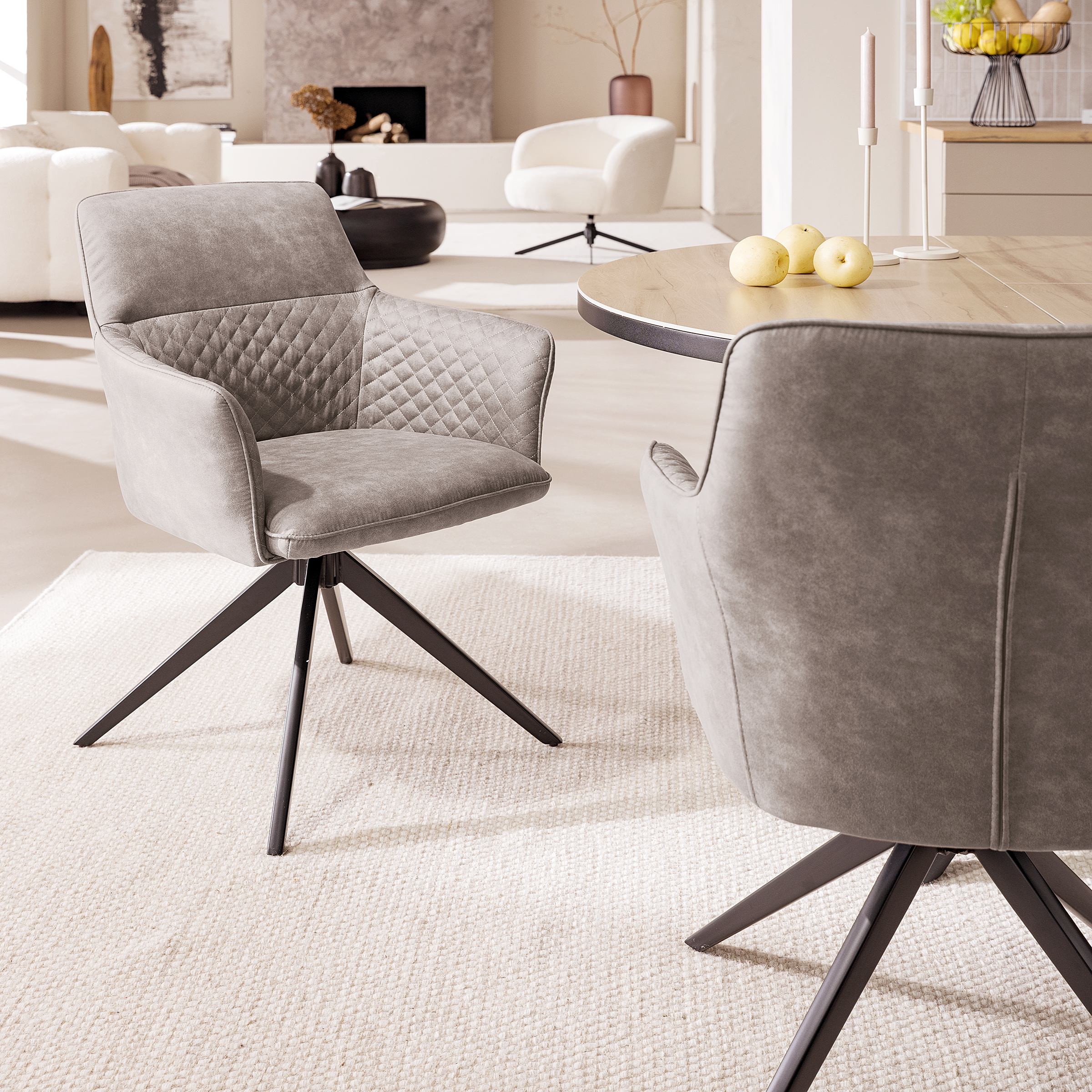 2x YEVOY Swivel Armchair Set Microfiber Iron Gray