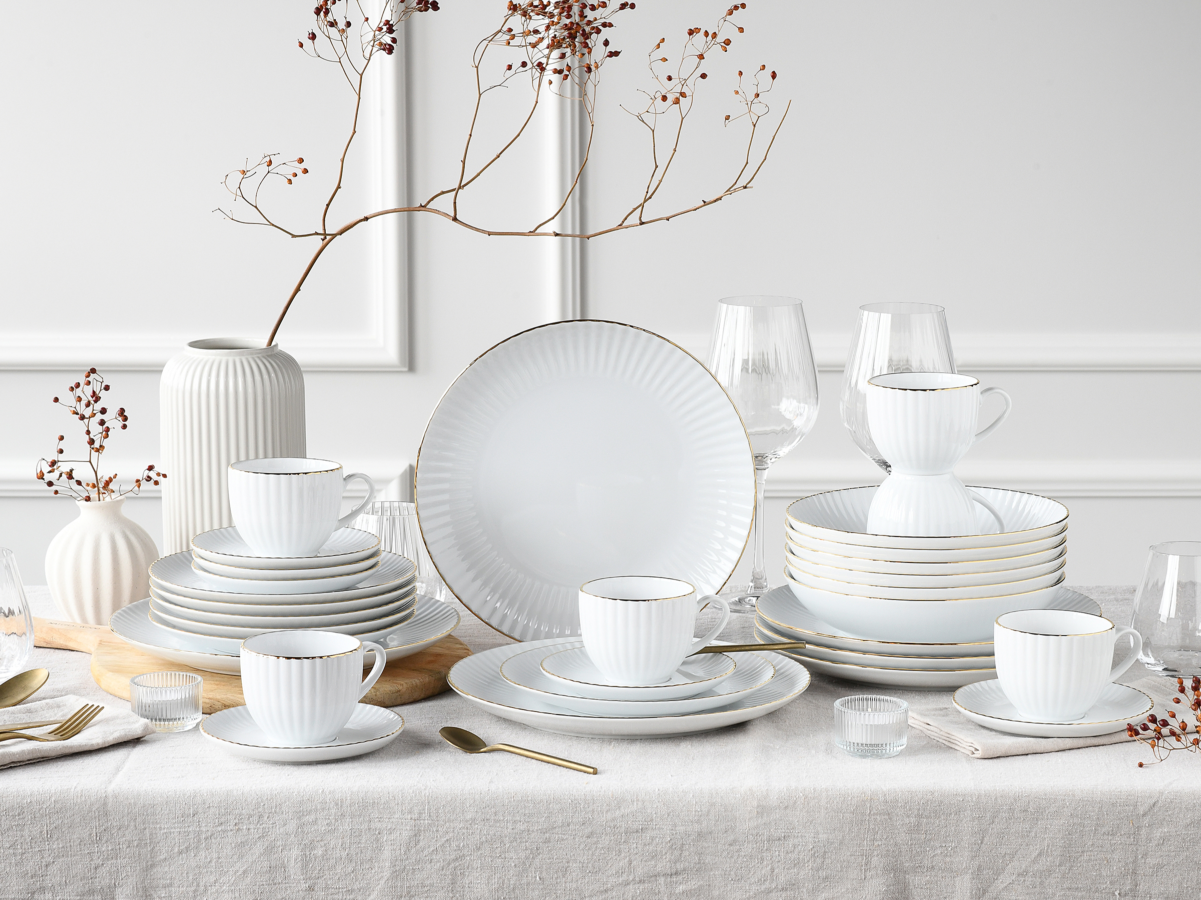 Allegra Gold Rim Combination Service Porcelain White