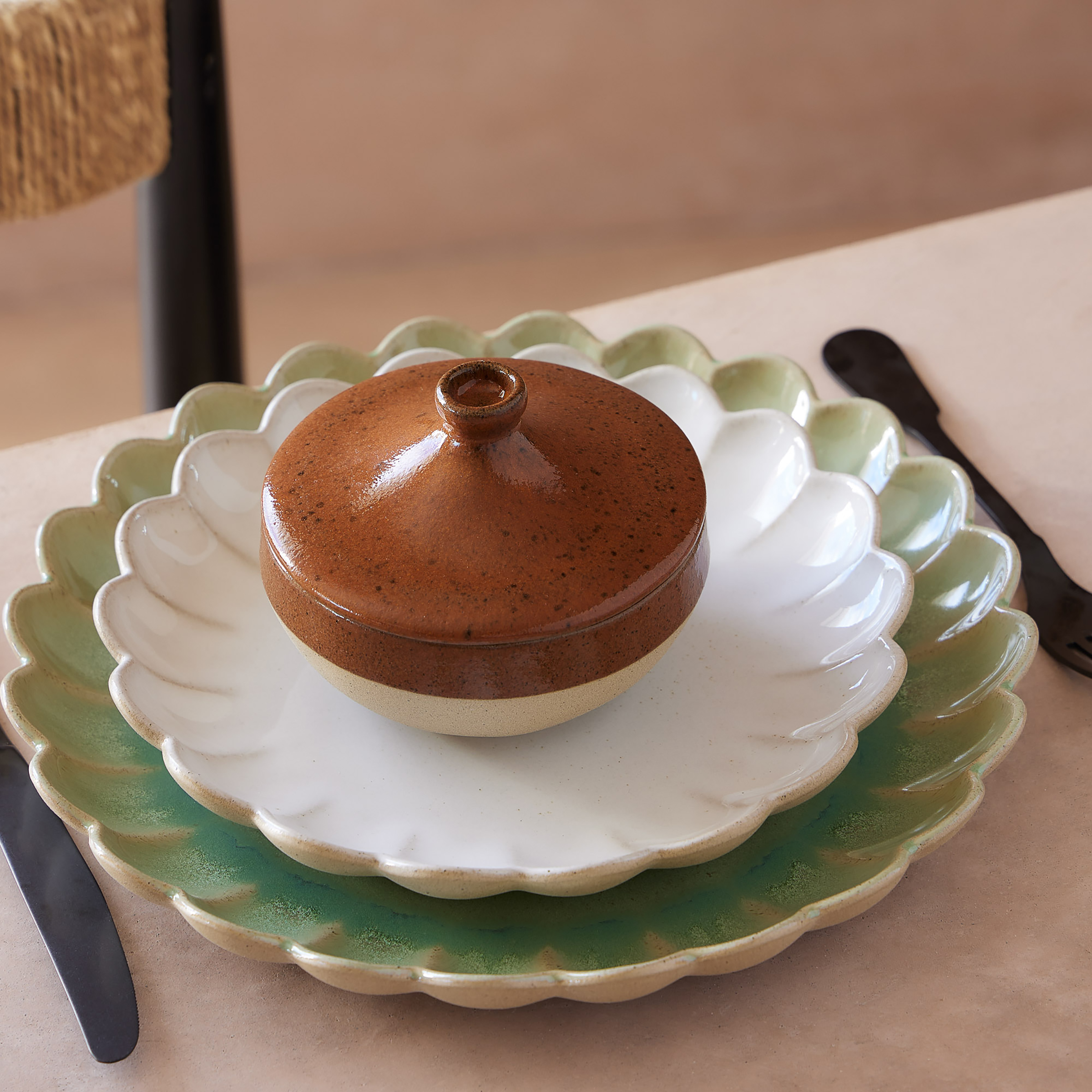 Marrakesh Speiseteller Steinzeug Beige Weiß Ø22cm