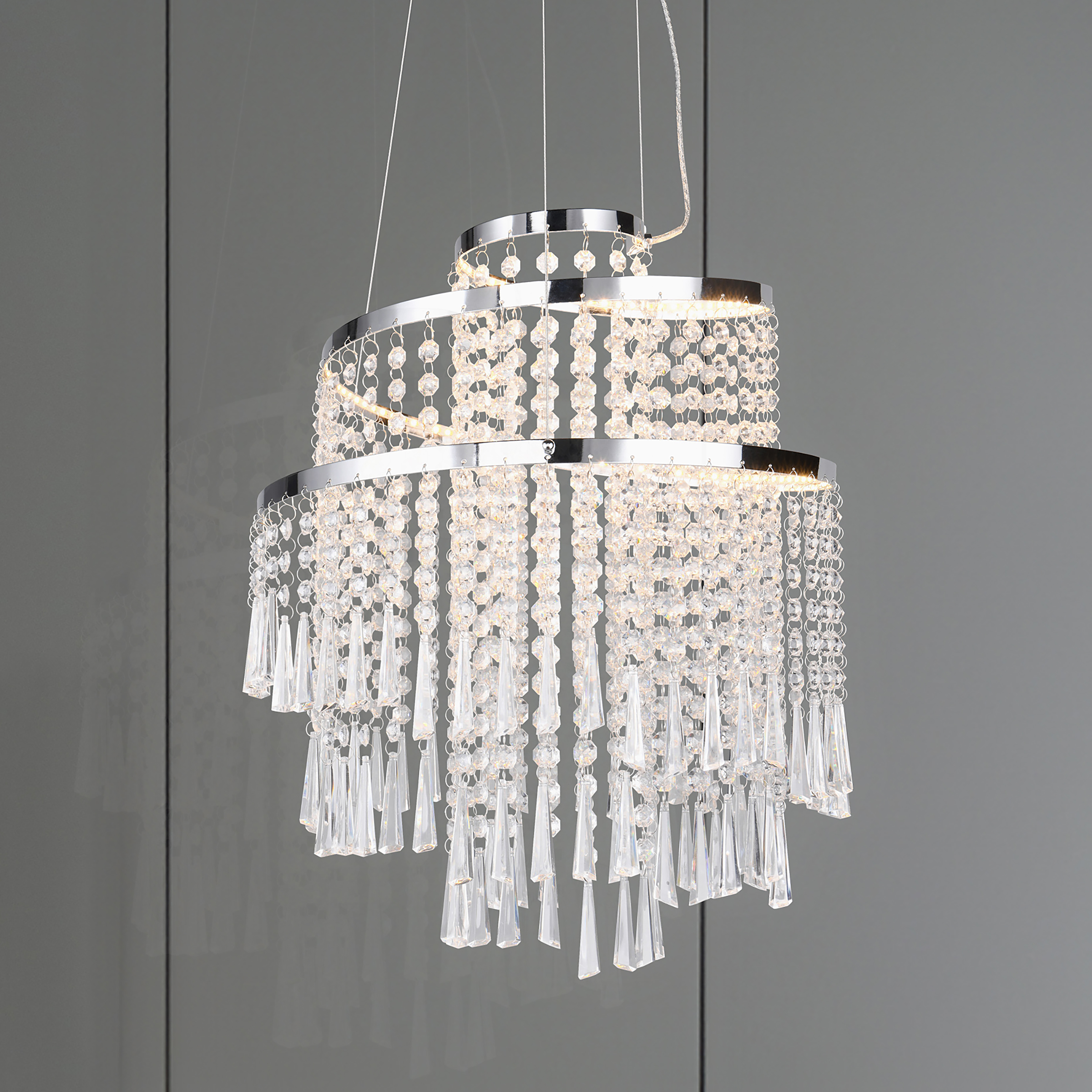 1-Flame Pomp Type A LED Chandelier Iron Acrylic Glass Silver