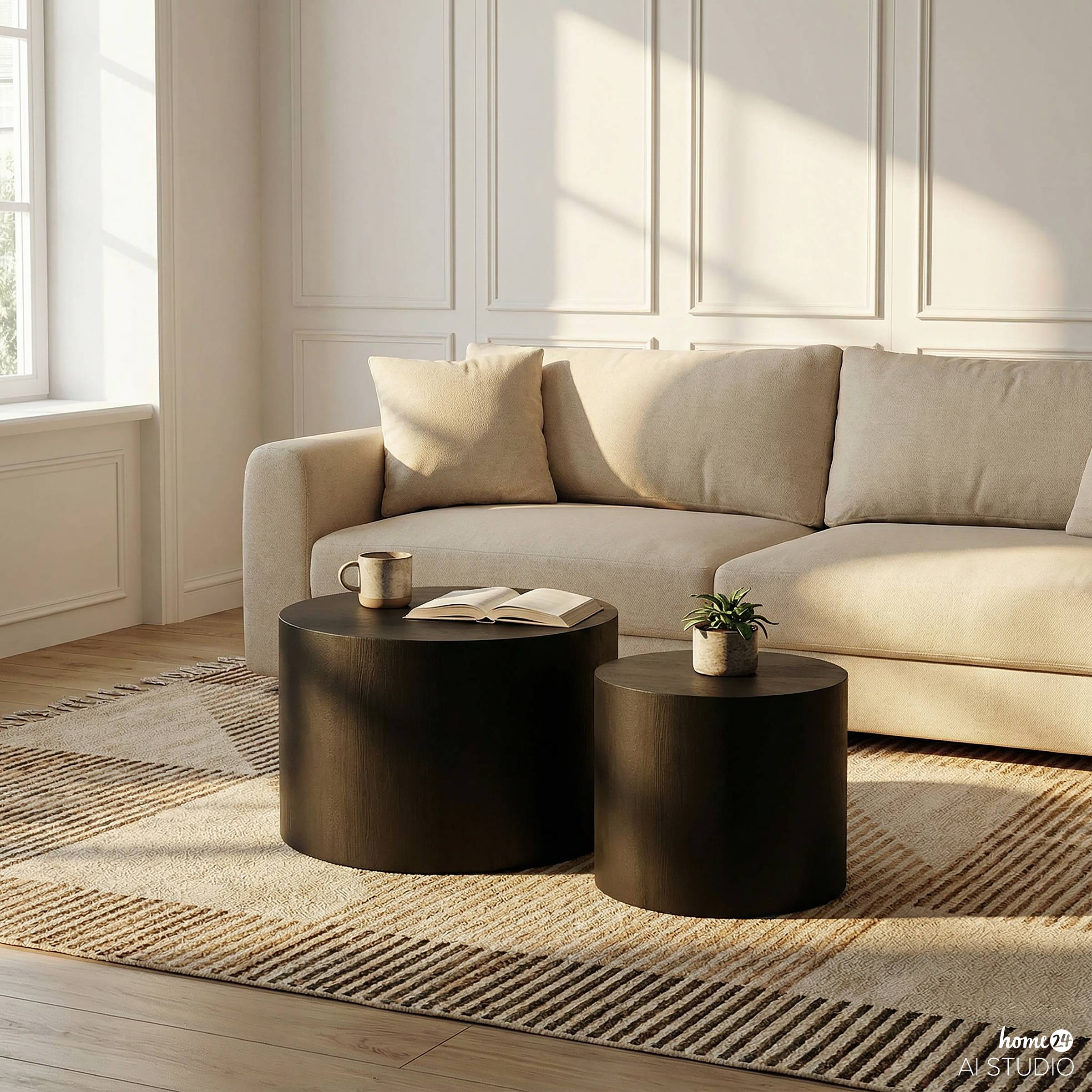 Elipse Side Table Set of 2 Real Wood Veneer Black Ash