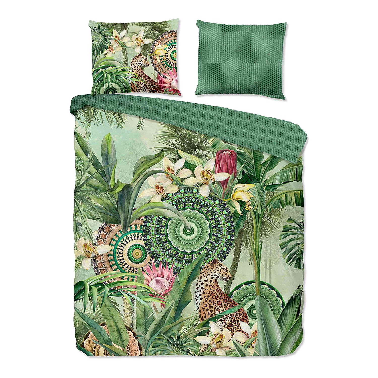 Reinforce Abhita Cotton/Satin Green Bedding 200x200cm+2