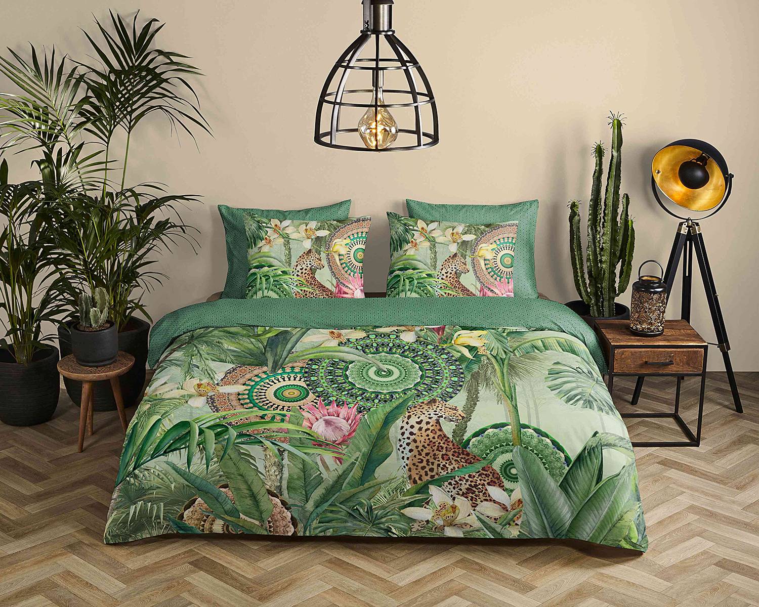 Reinforce Abhita Cotton/Satin Green Bedding 200x200cm+2