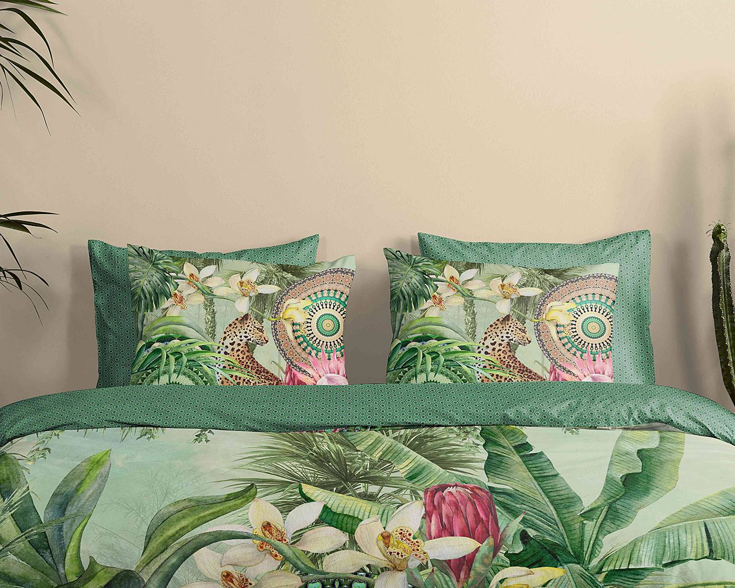 Reinforce Abhita Cotton/Satin Green Bedding 200x200cm+2