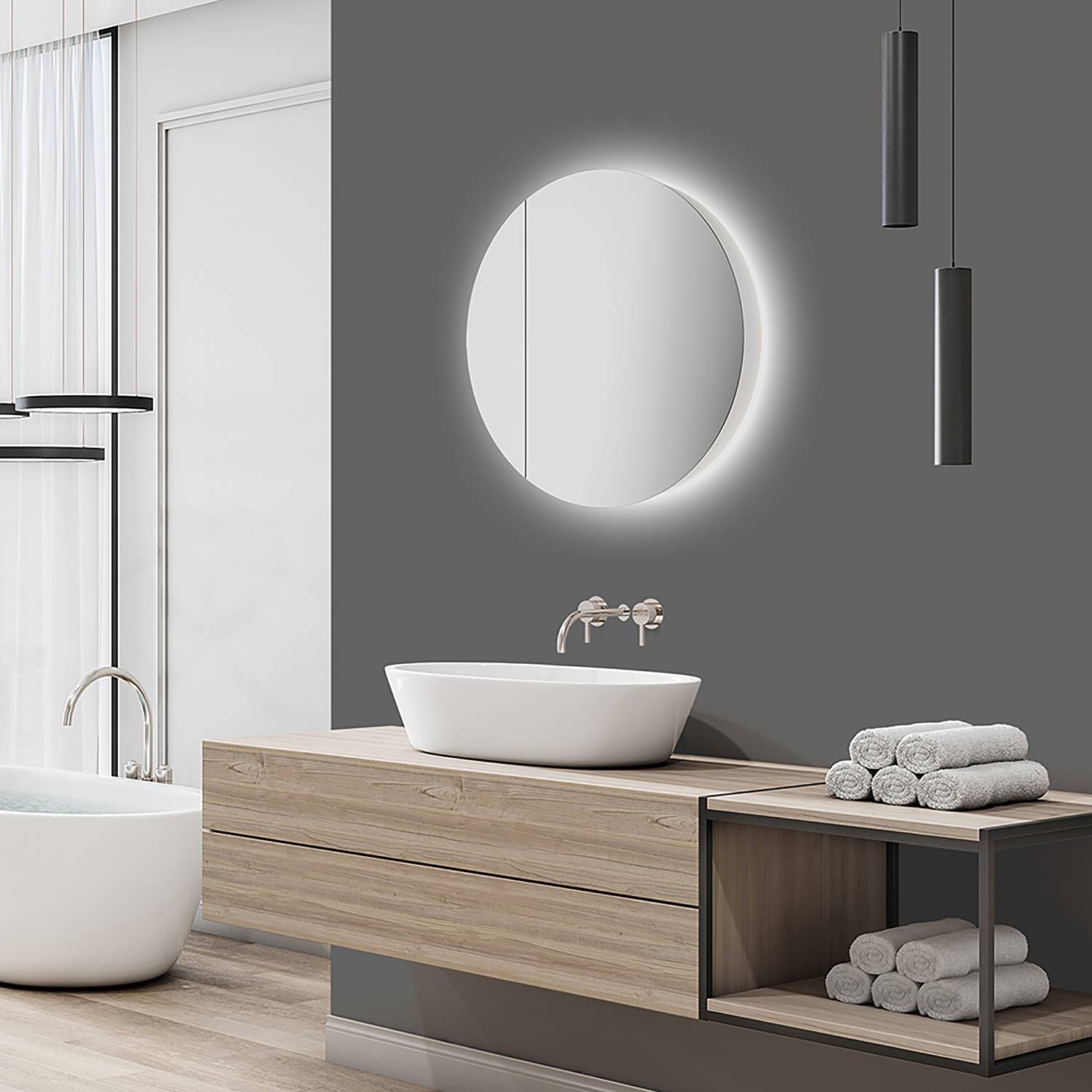 LED mirror cabinet Picasso Mirror glass Aluminum White