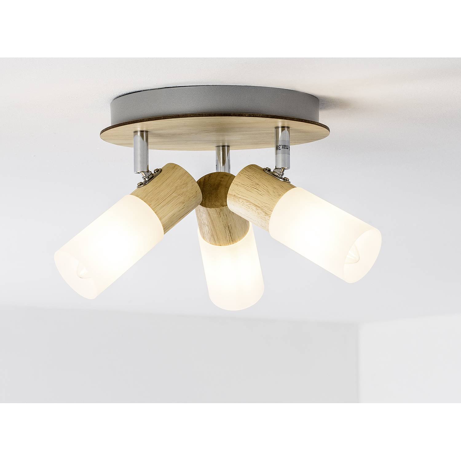 3-Light Babsan Ceiling Spotlight Iron Solid Rubberwood