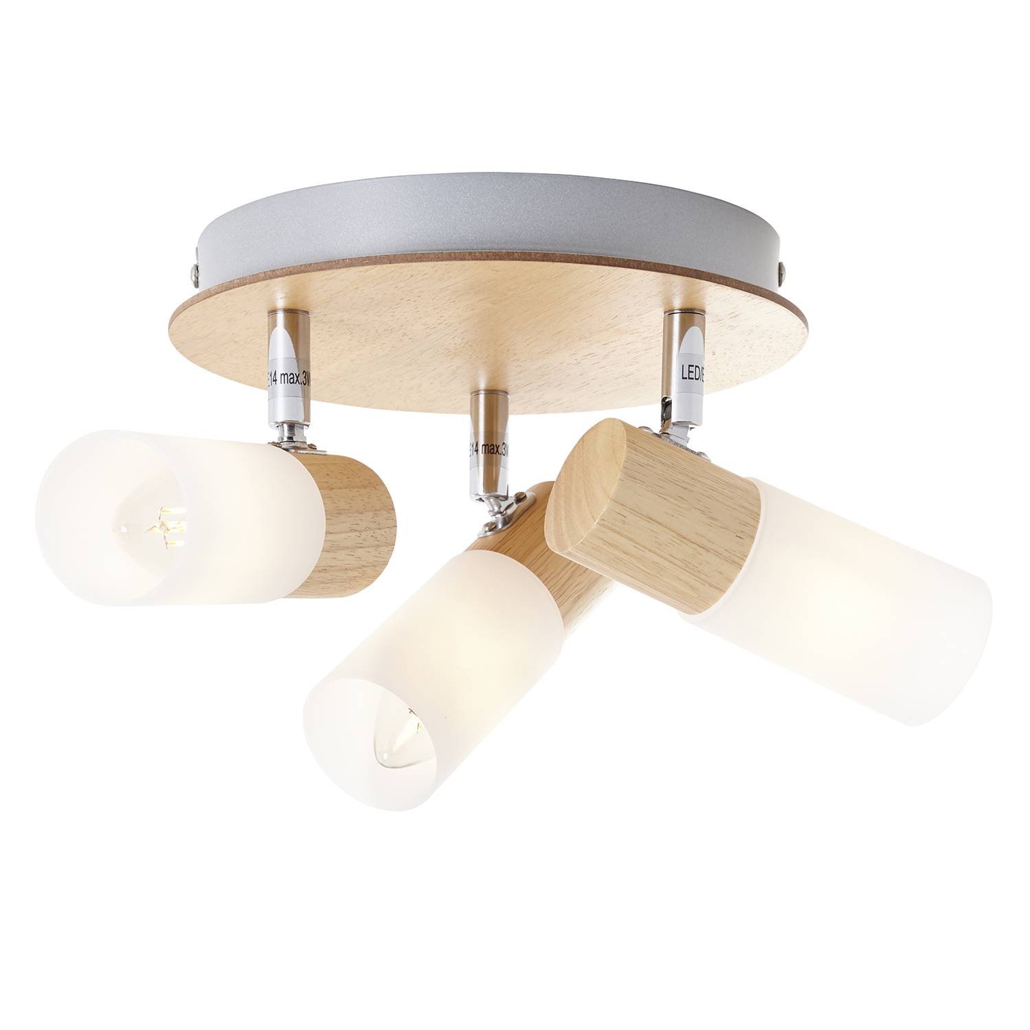 3-Light Babsan Ceiling Spotlight Iron Solid Rubberwood