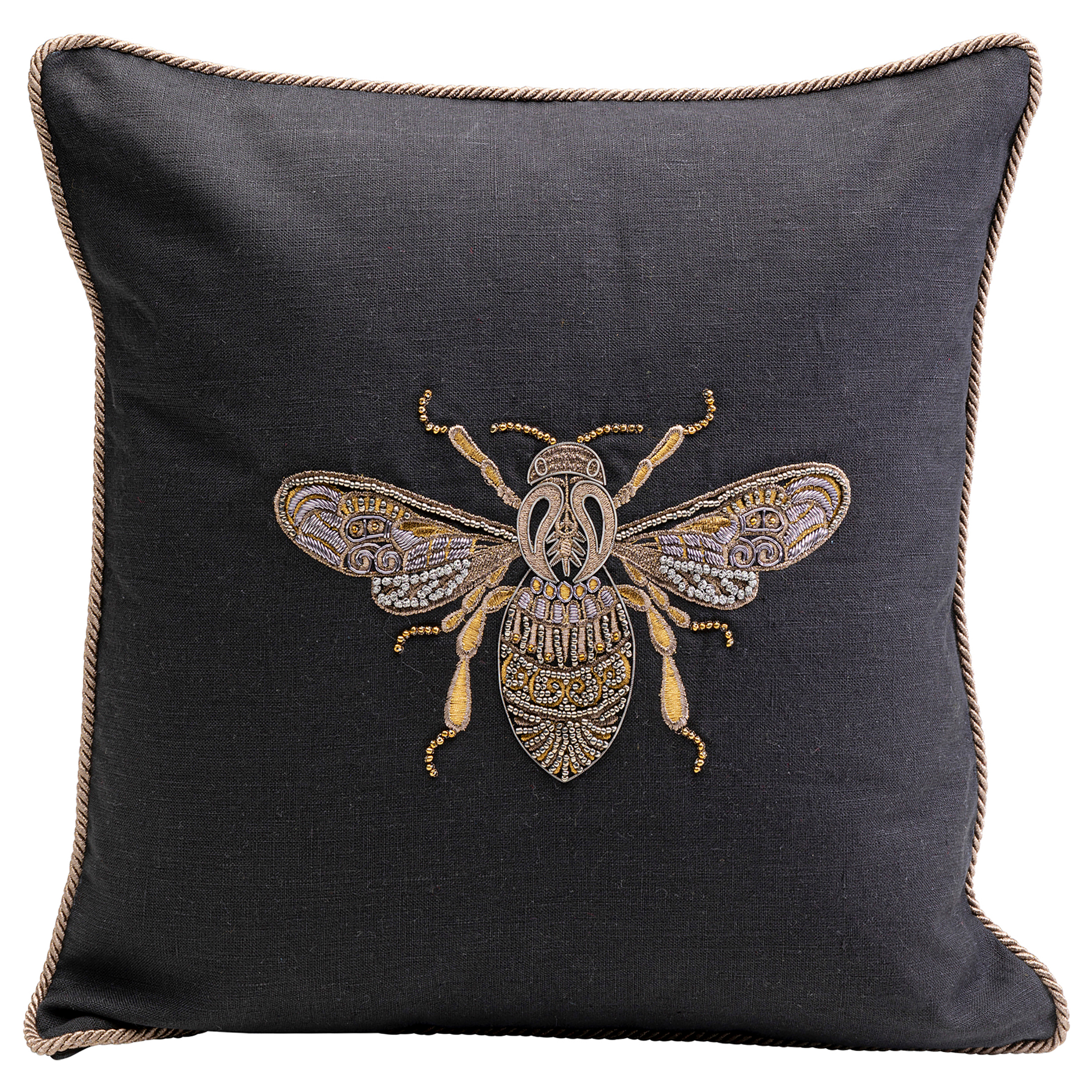 Glitter Bee Decorative Pillow Linen Black