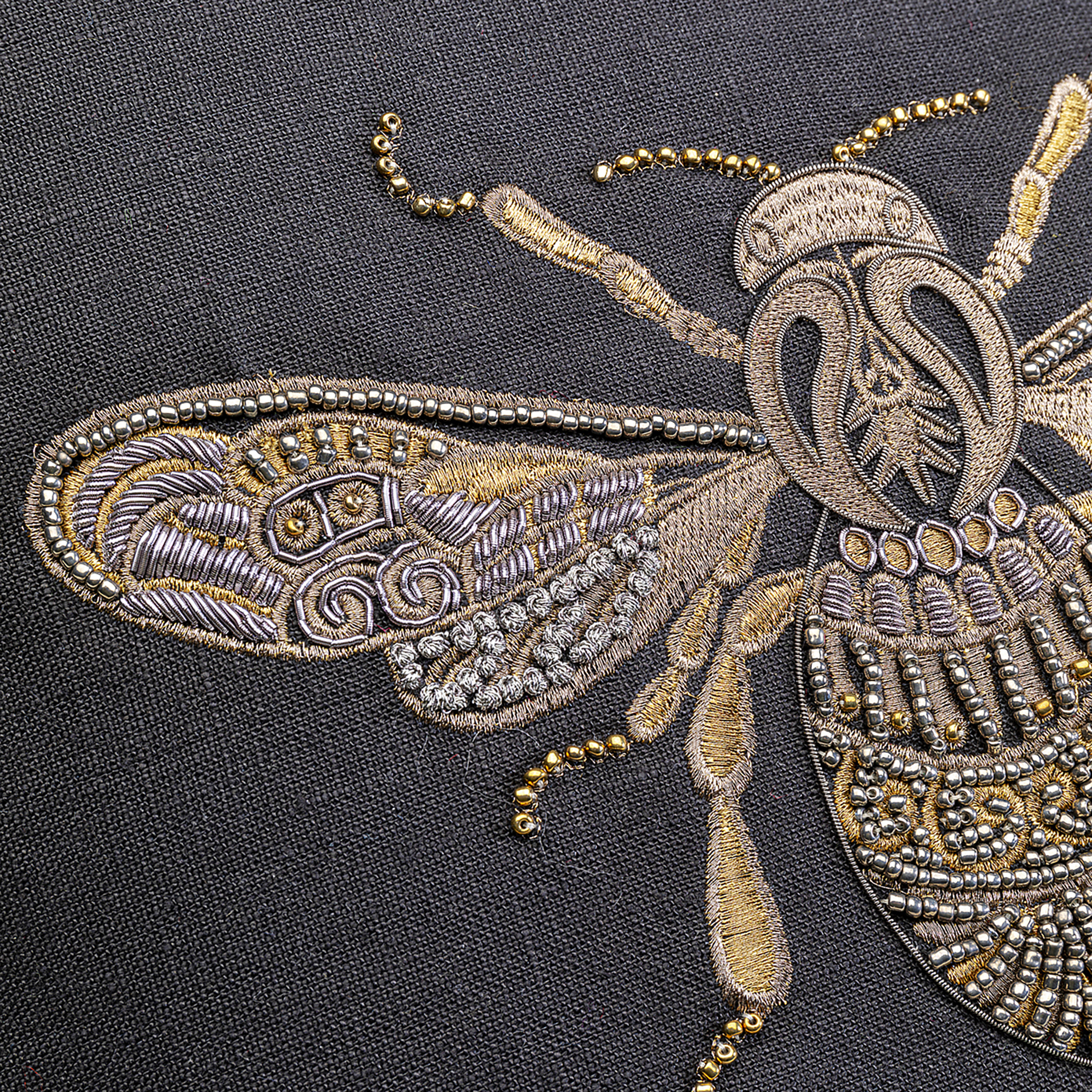 Glitter Bee Decorative Pillow Linen Black